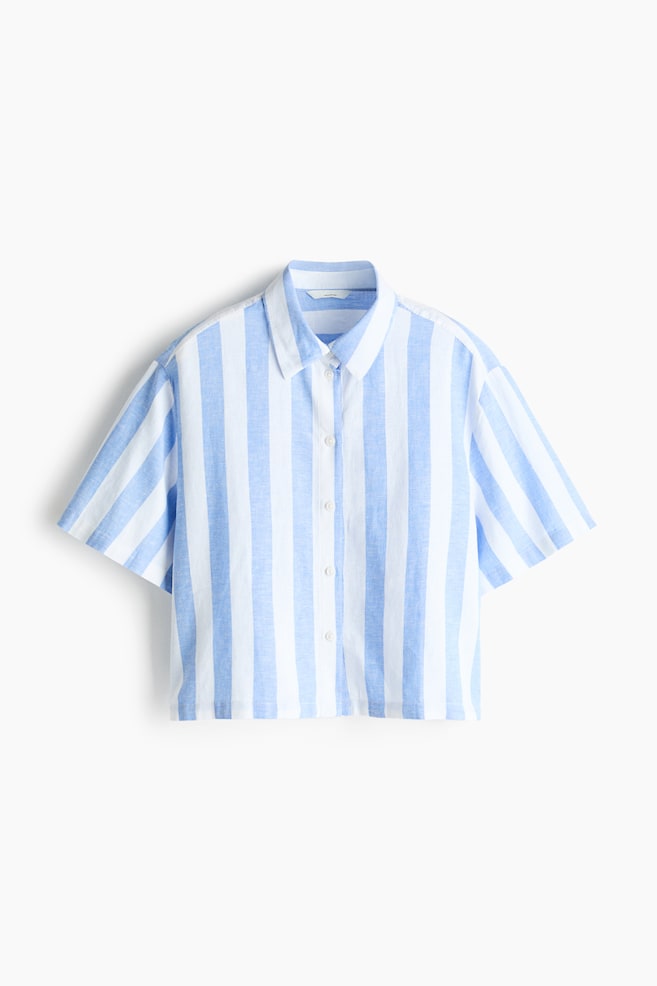 Oversized linen-blend shirt - Light blue/Striped - 1