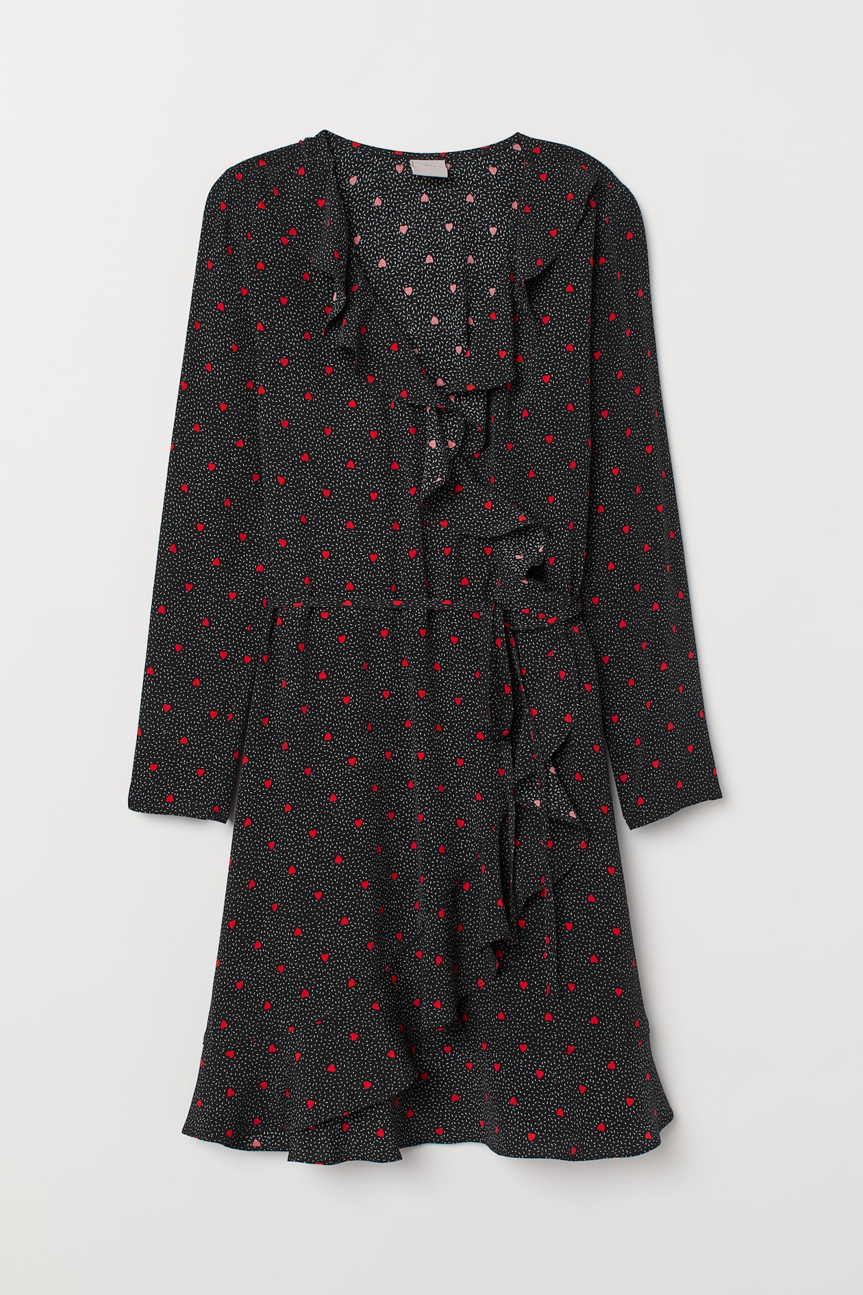 Wrap dress - V-neck - Long sleeve - Black/Hearts - Ladies | H&M GB