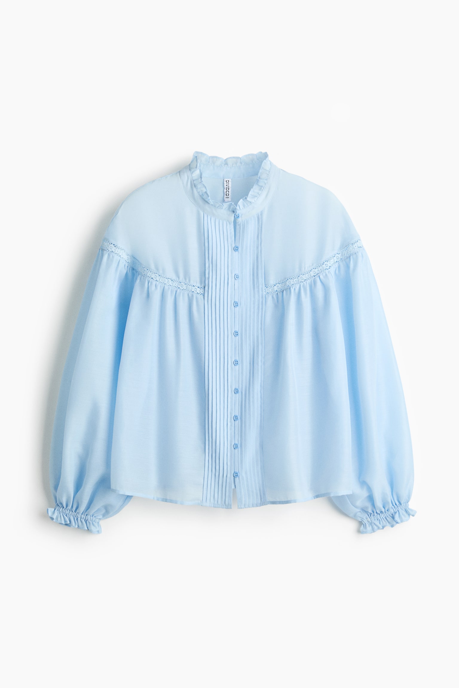 Ruffle-Trimmed Balloon-Sleeved Blouse - Light blue/White - 1