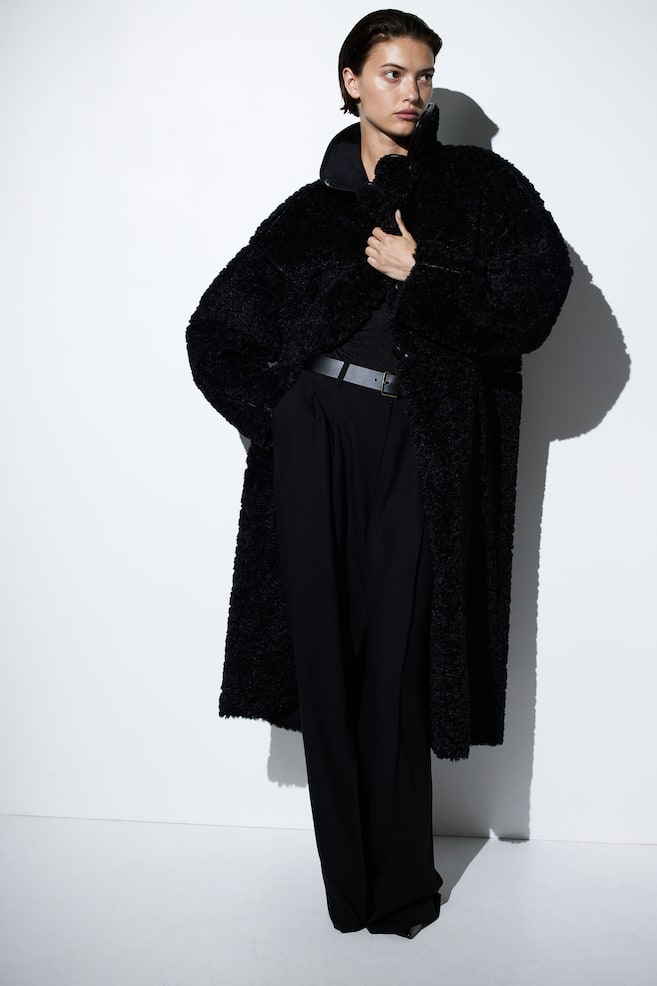 Manteau en tissu Teddy Bear - Noir/Beige - 4