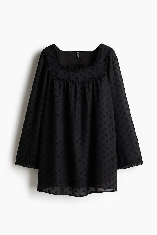 Robe vaporeuse en plumetis - Noir - 1