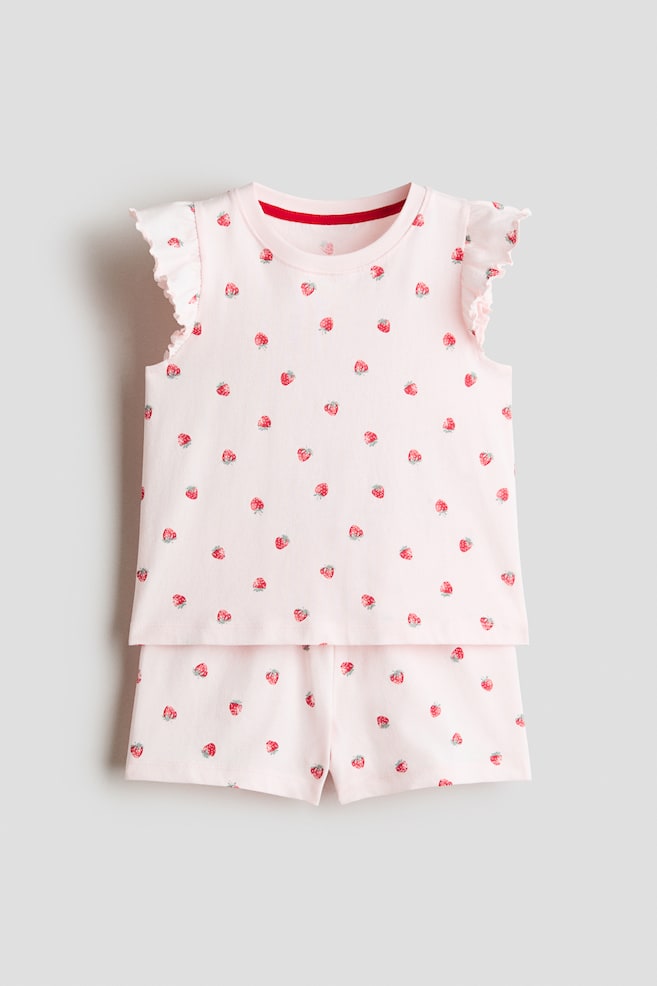 Pijama de bumbac cu motive - Roz-deschis/căpșuni/Albastru-deschis/dungi - 1