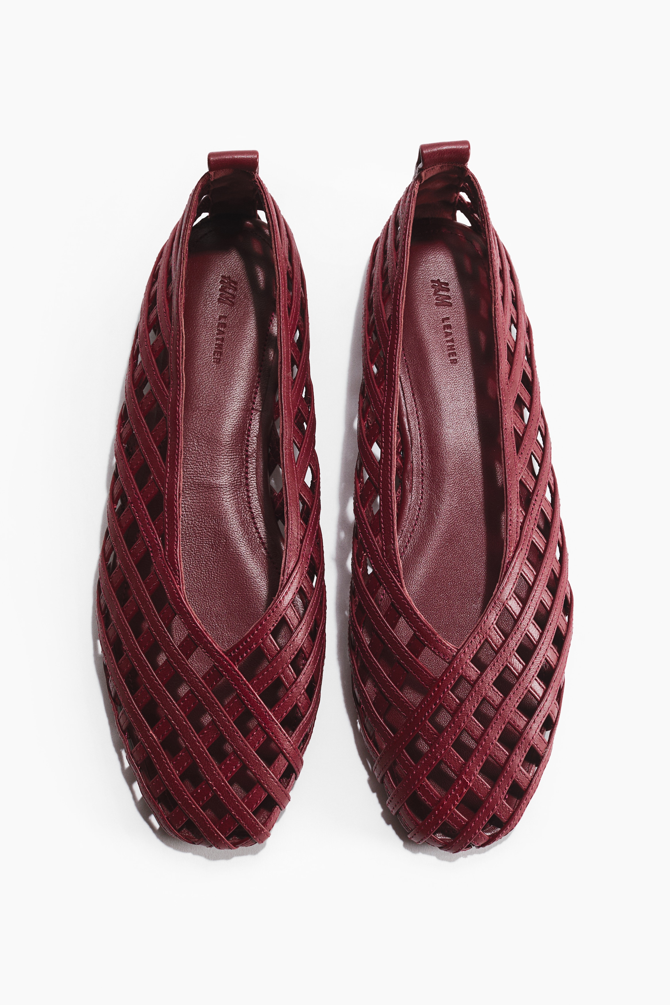 Braided-look leather ballet flats - Burgundy/Light dusty green