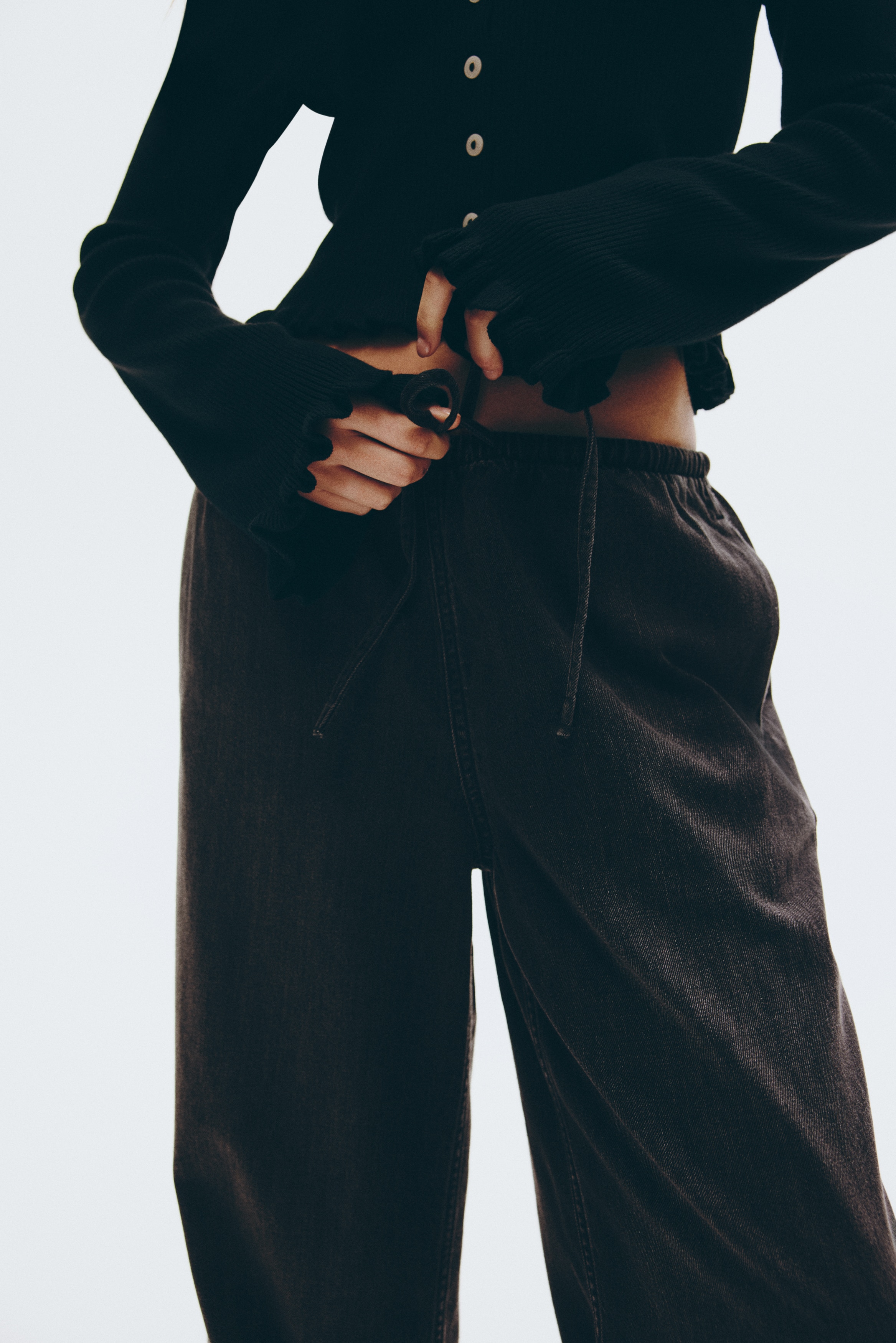 Denim drawstring trousers
