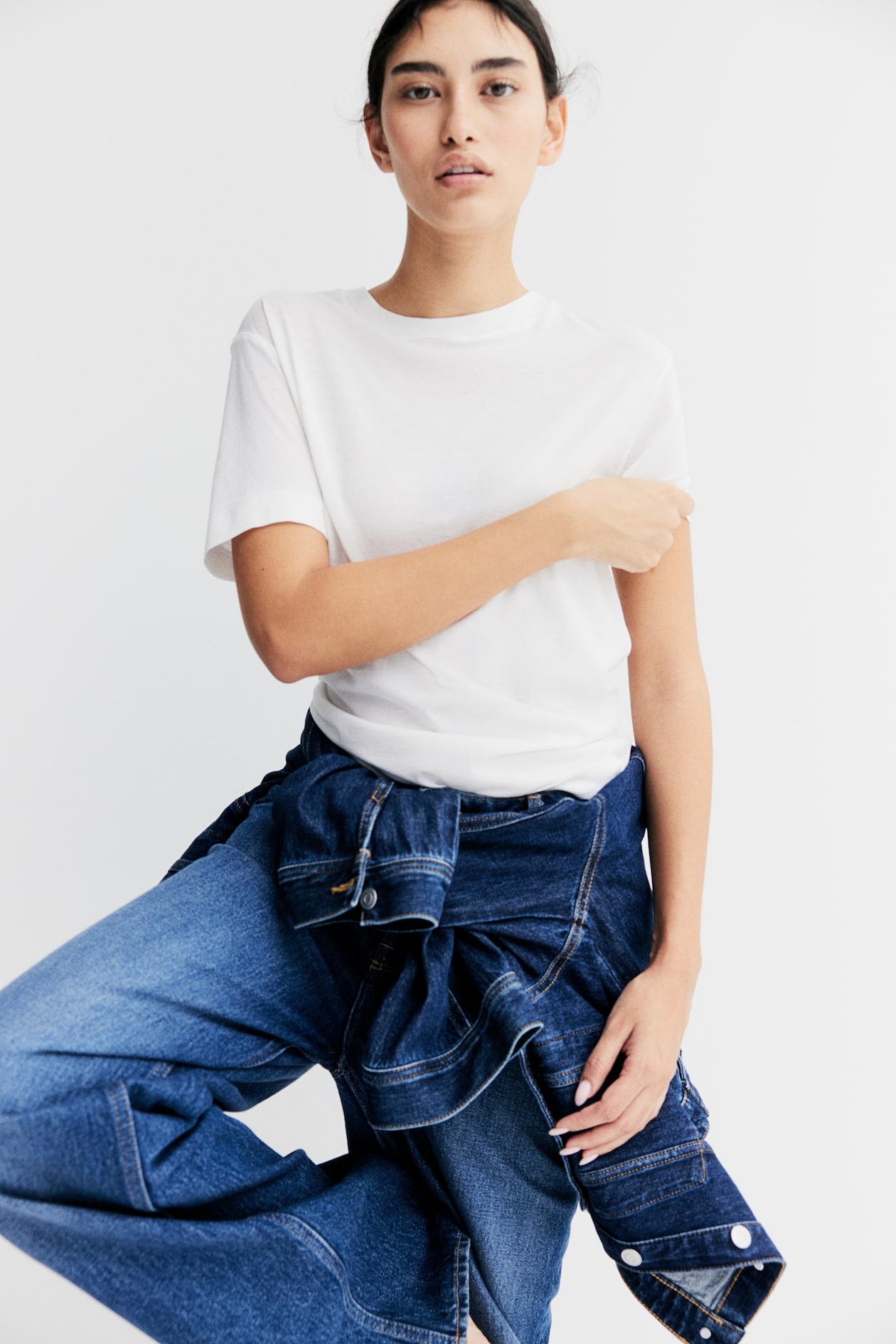 Silk-blend T-shirt White Ladies H&M GB