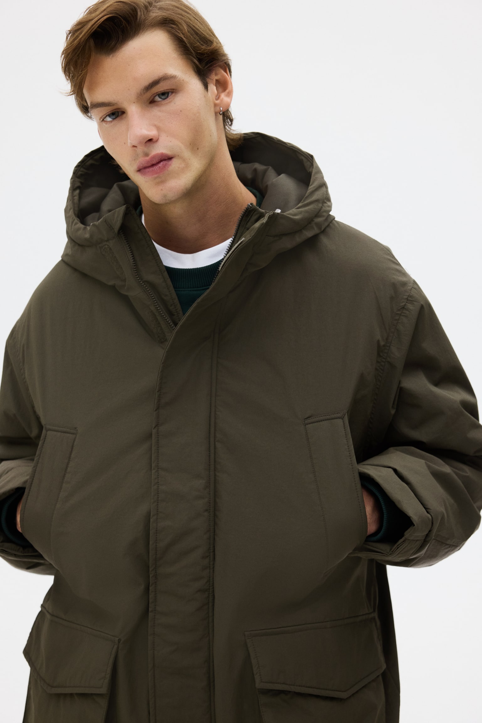 Water-repellent padded parka - Dark khaki green/Black - 4