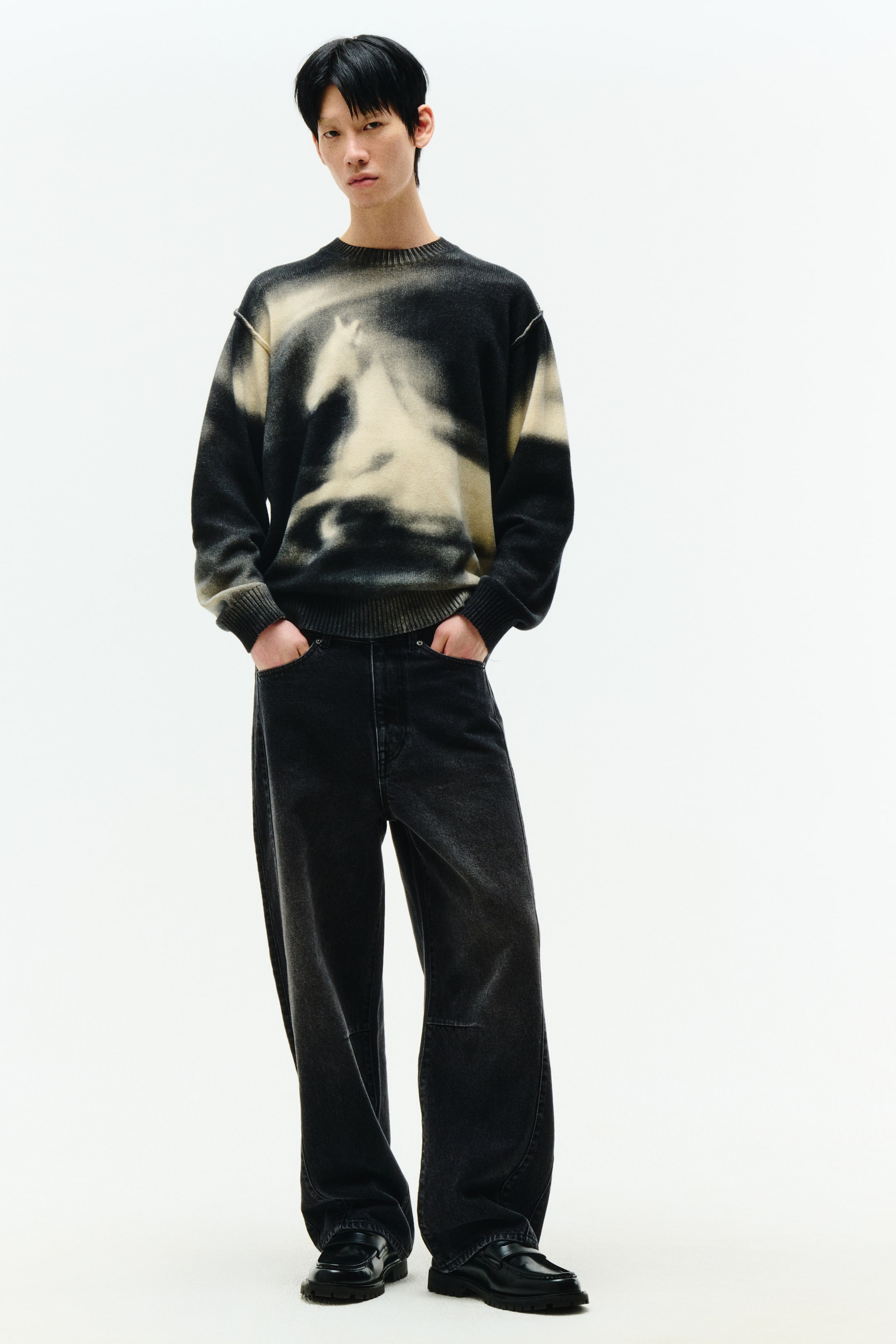 拡大画像を表示: ルーズフィット プリントセーター - ブラック/ホース - Men | H&M JP 1