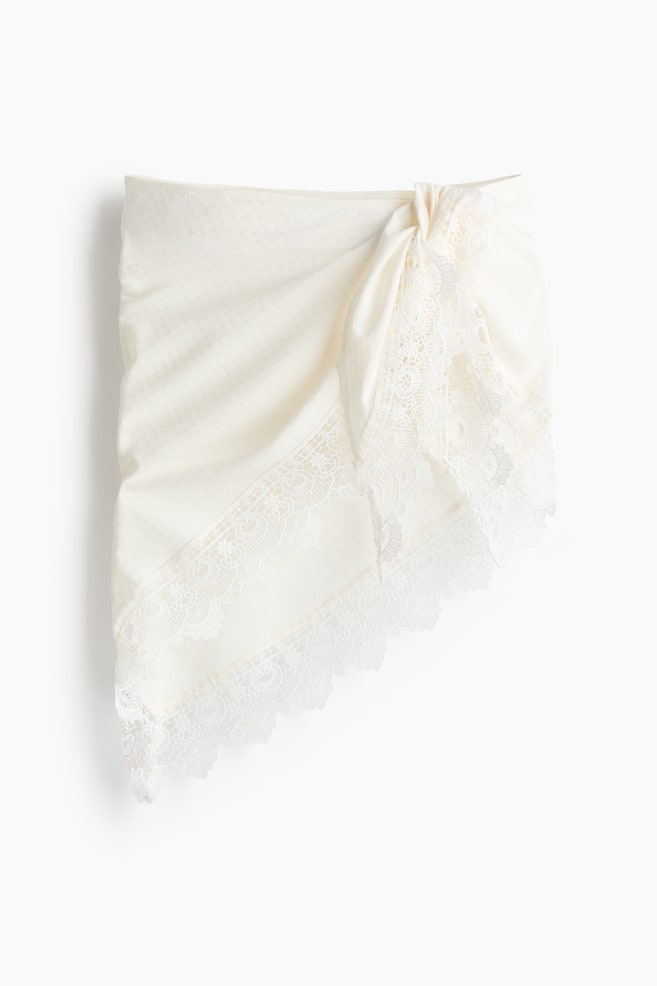 Lenço de cintura em viscose com renda - Creme - 1