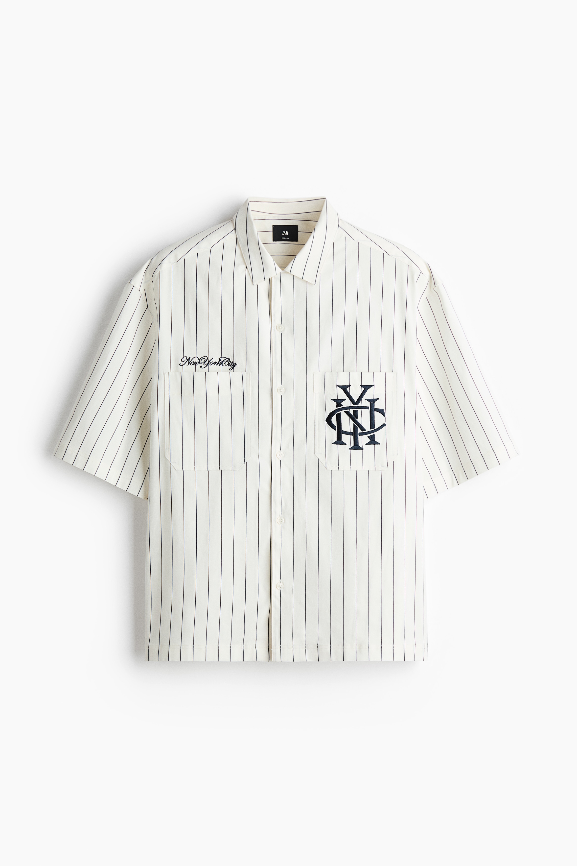 Camisa con motivo bordado Regular Fit - Blanco/Rayas/Verde oscuro/Rayas