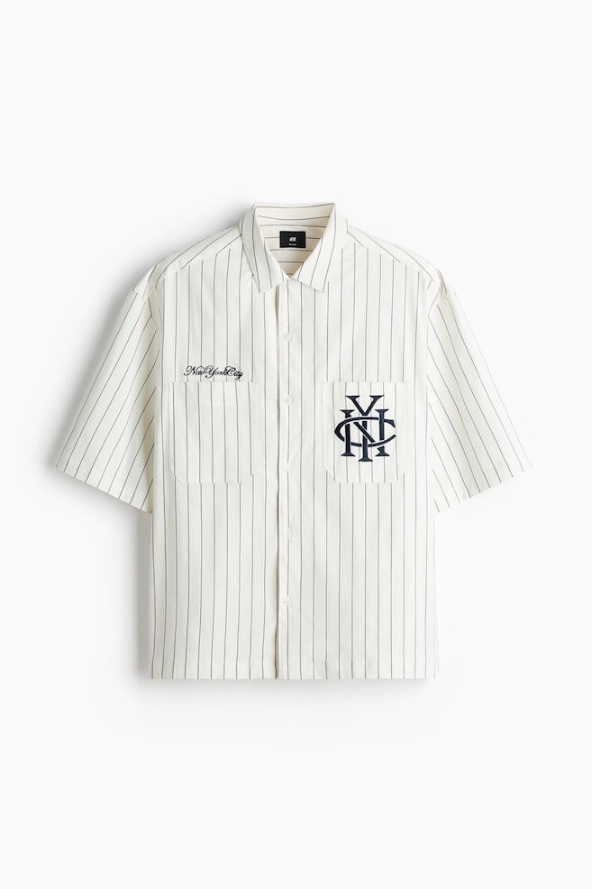 Regular-Fit Embroidered-Motif Shirt - White/striped/Dark green/striped - 1