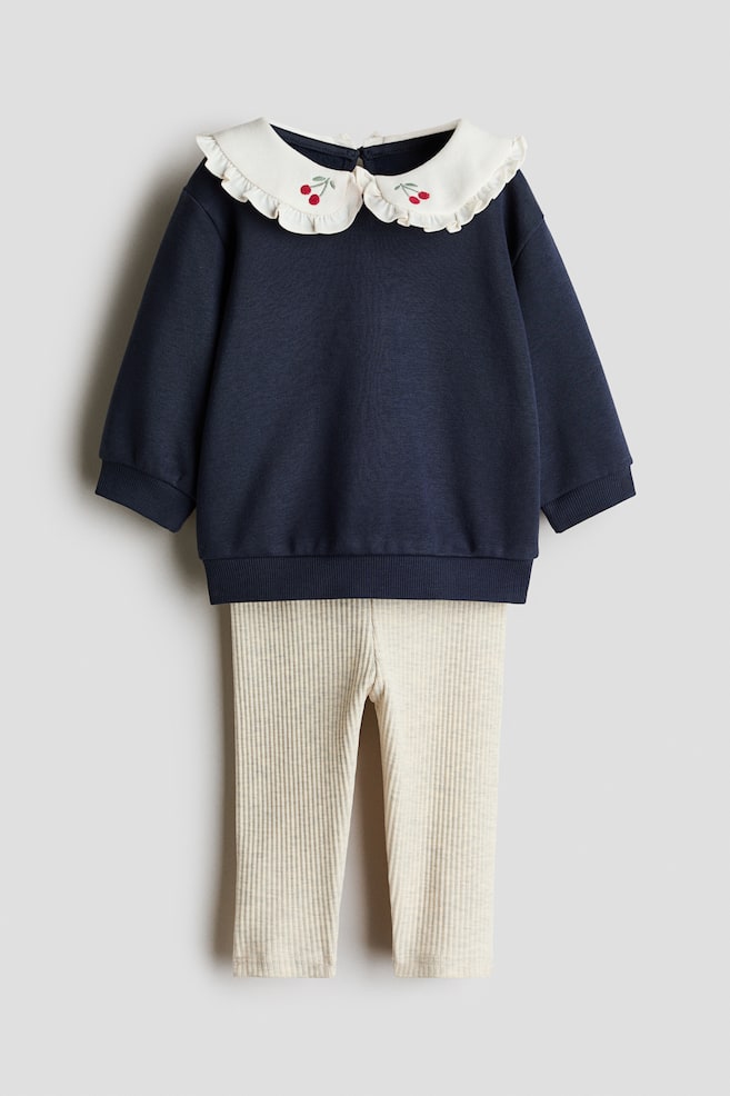 2-Piece Top and Leggings Set - Navy blue/cherries/Light pink/floral/Light beige/Ma Chérie - 1