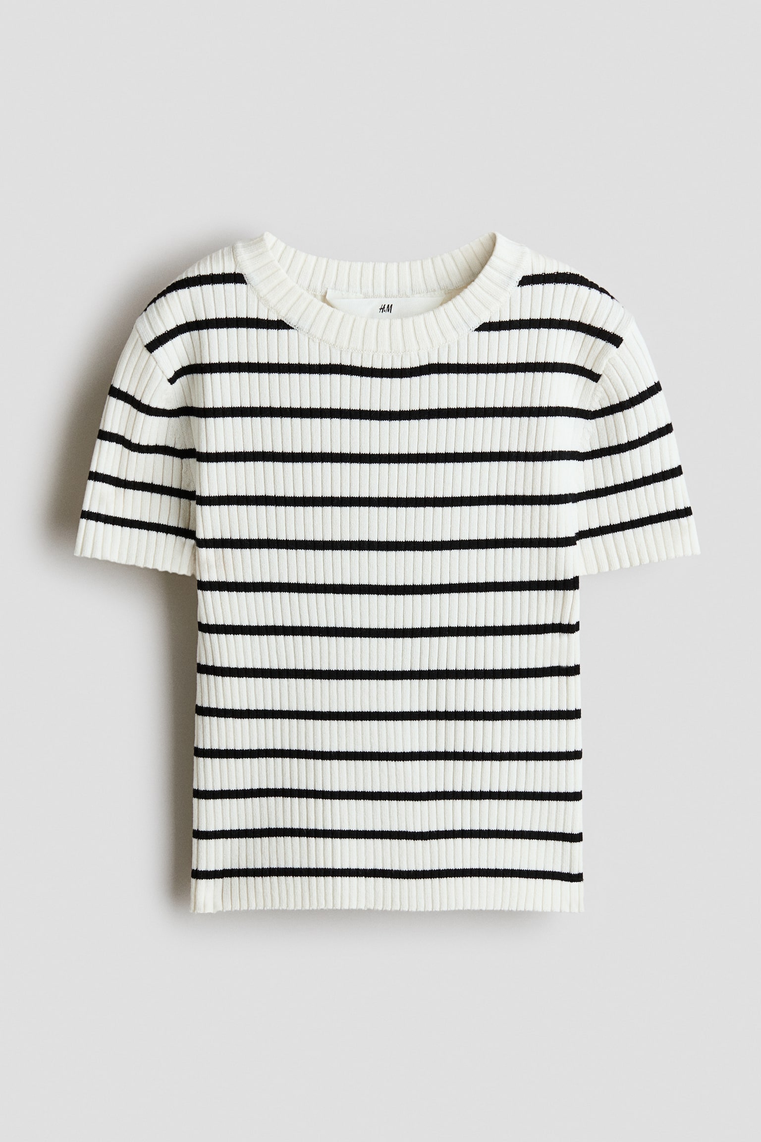 Kort ribbestrikket topp - Cream/Stripet/Marineblå/Stripet/Lys grønn/Blekgul/Hvit/Blå stripet/Lys rosa