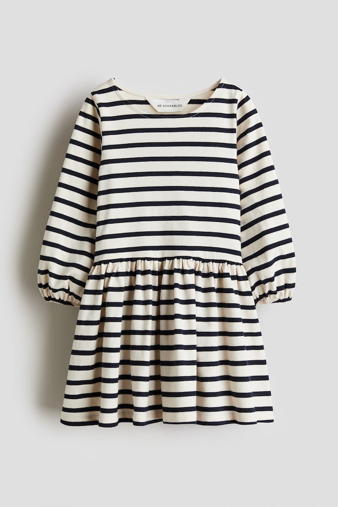 Textured balloon-sleeved dress - Cream/Striped - 1