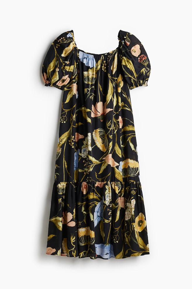 Maxivestido con escote cuadrado - Negro/Floral/Negro - 1