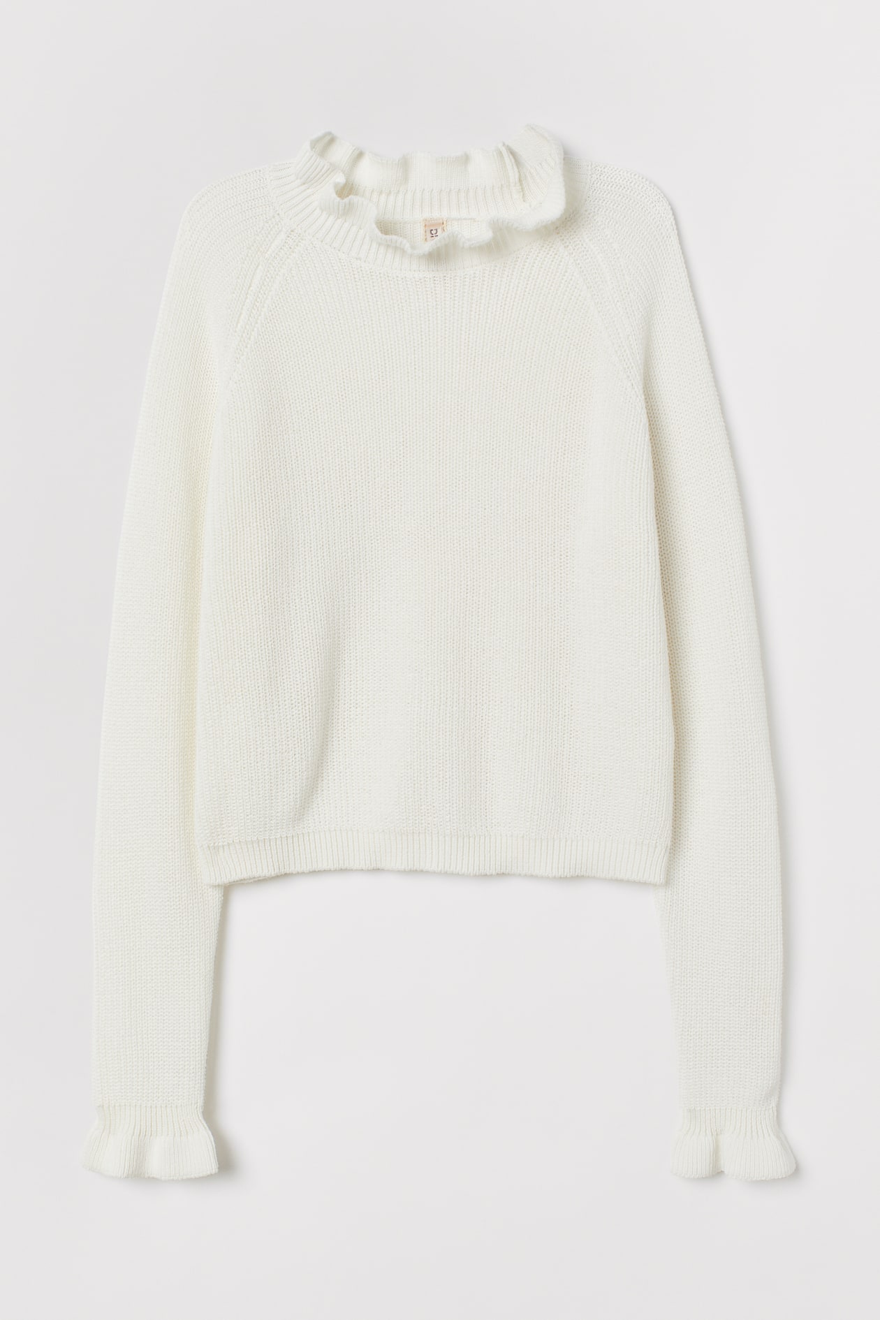 Frill-trimmed knitted jumper - Long sleeve - Natural white - Ladies | H ...