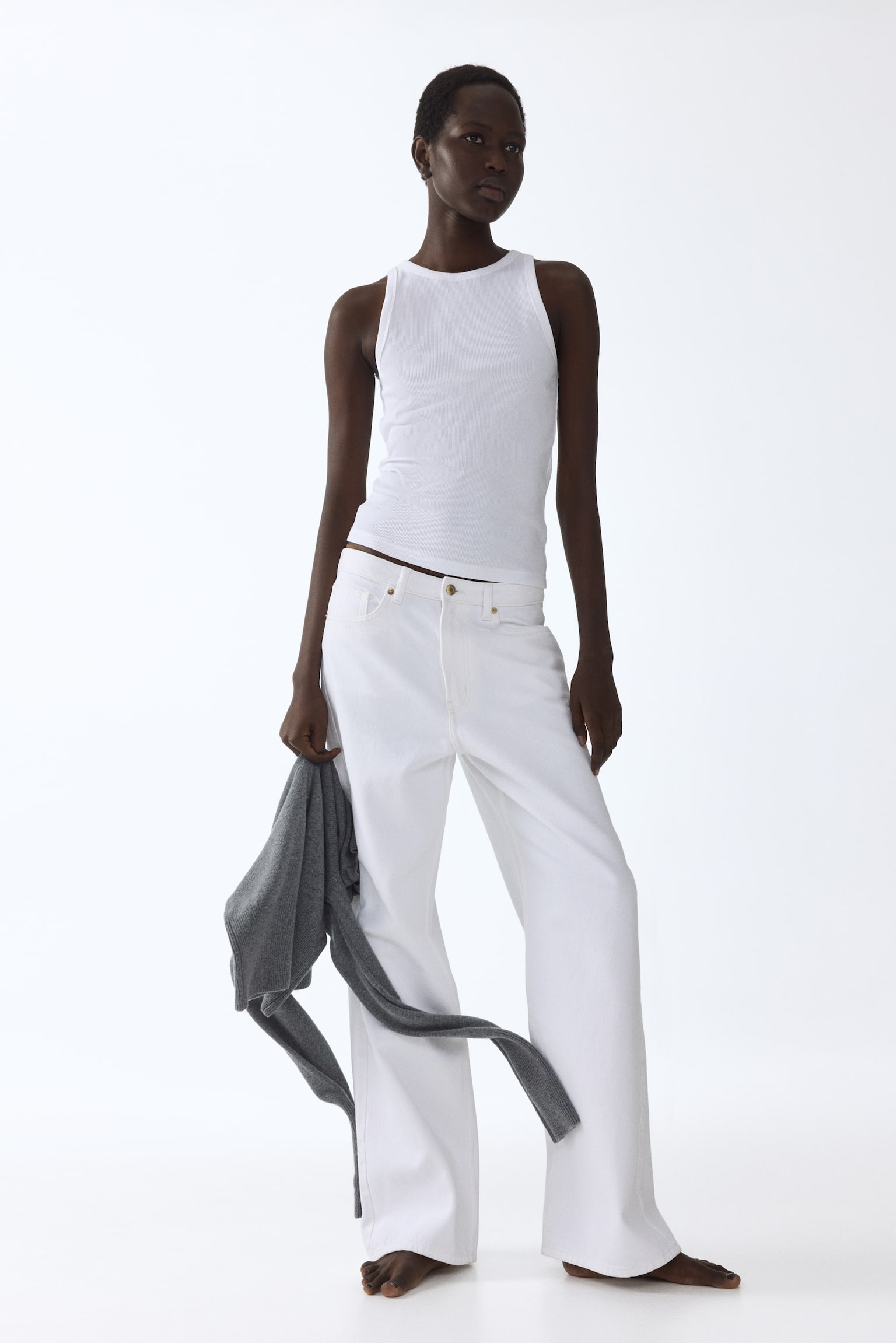 Ribbed cotton vest top - White/Black/Navy blue/Dark dusty pink - 5