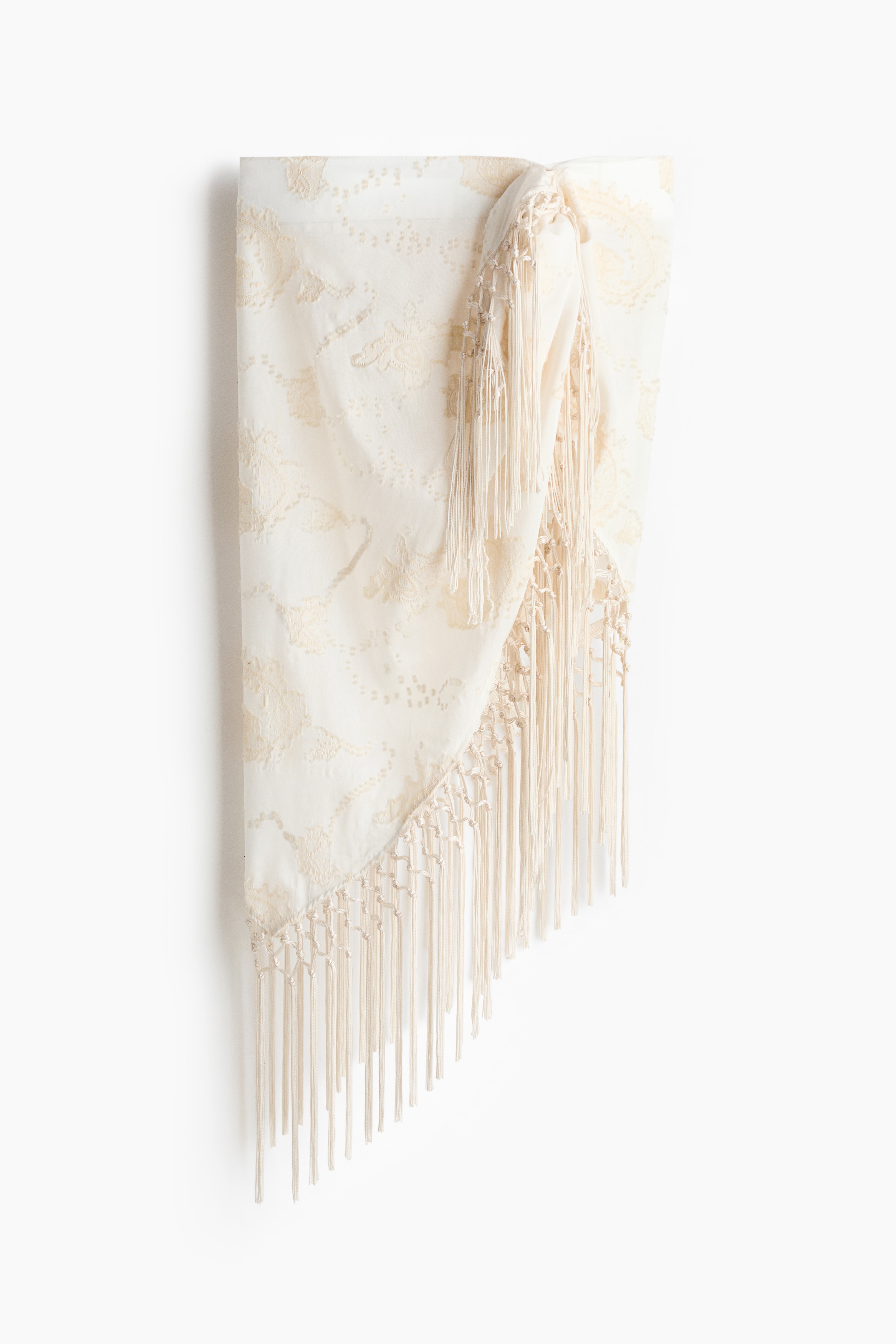 Fringed triangle scarf - White/Light beige
