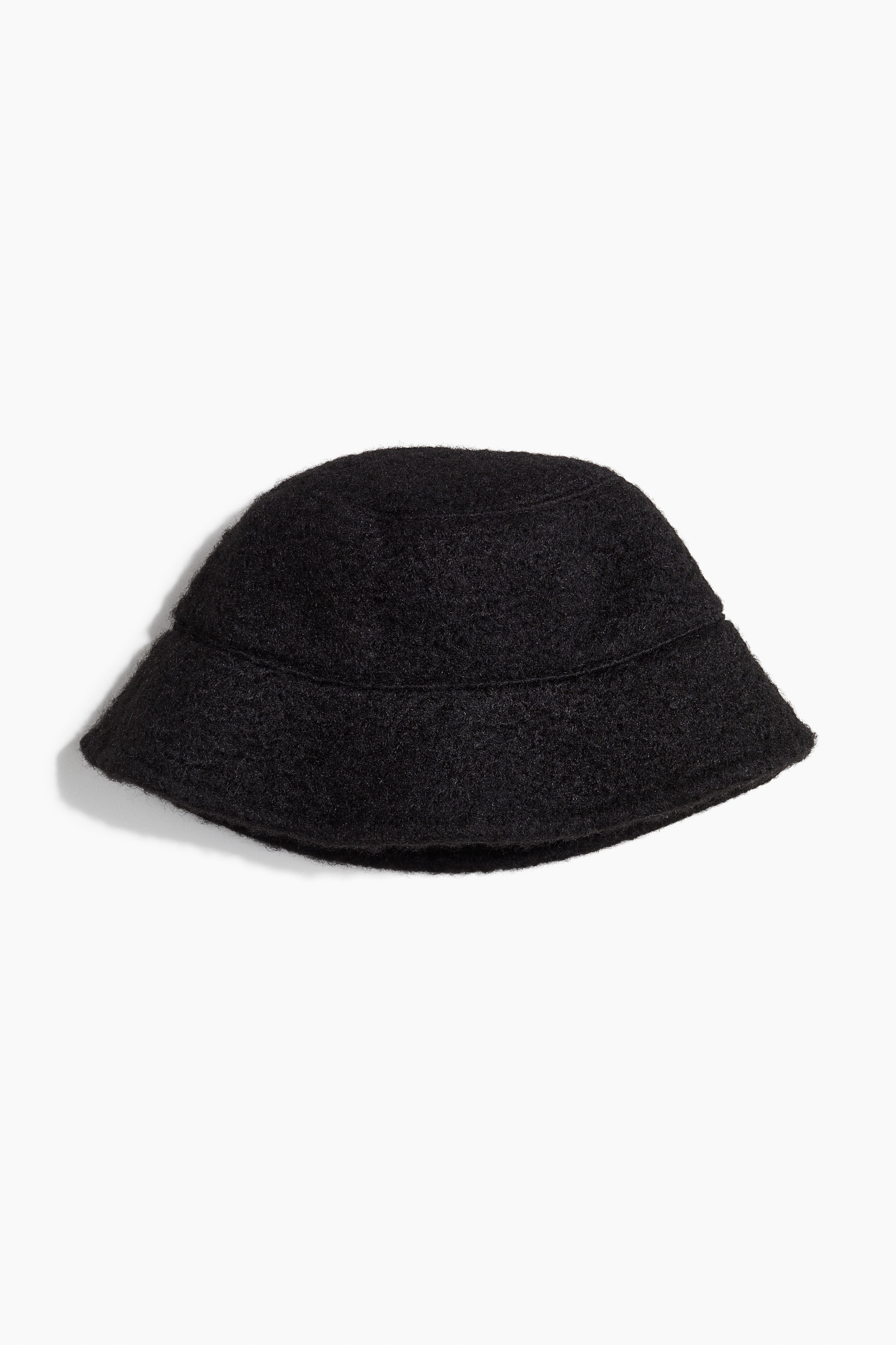 Fluffy black bucket shops hat