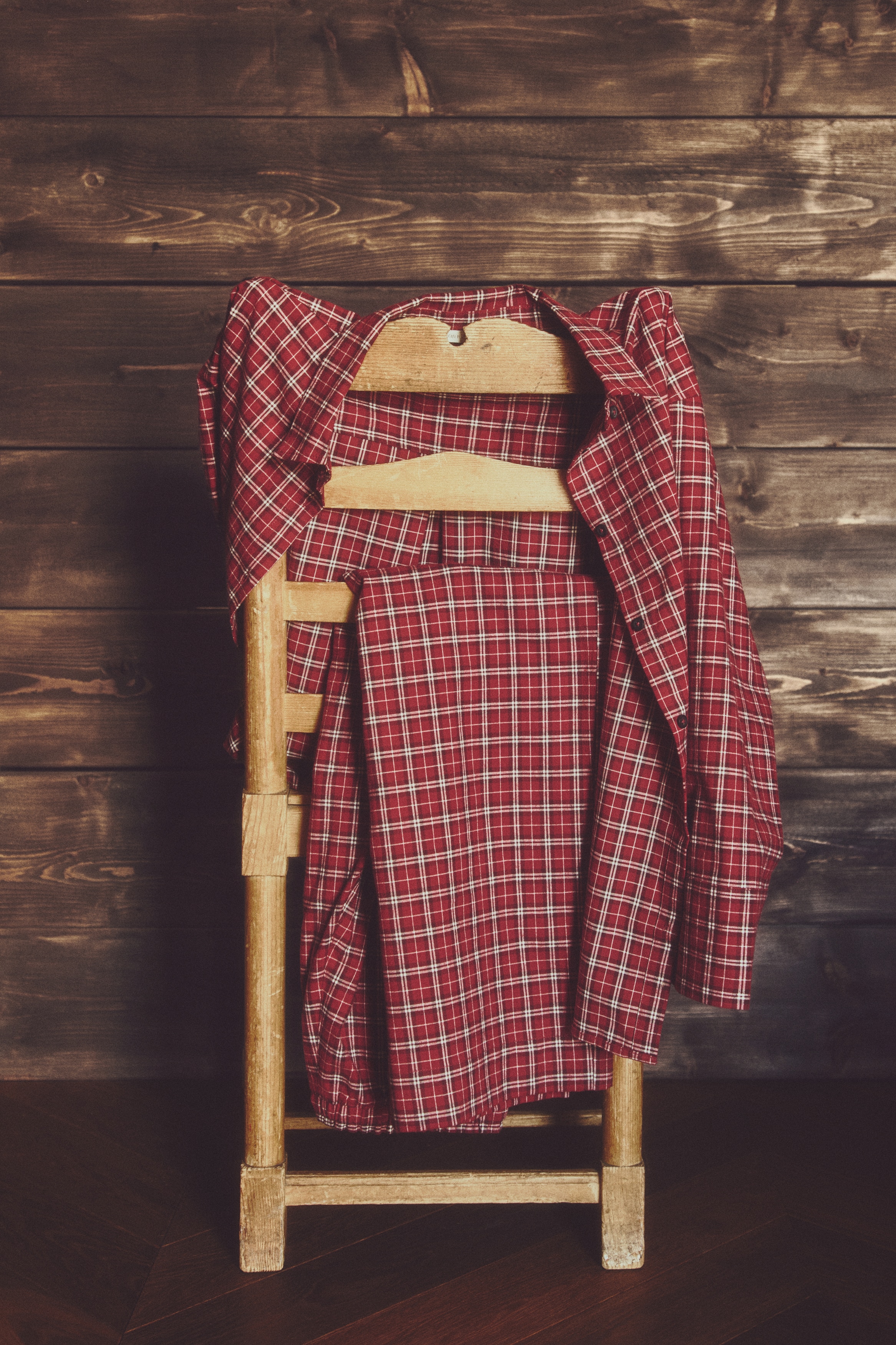 Puuvillaflanellinen pyjama - Punainen/Ruudullinen/Beige/Ruudullinen/Himmeänvihreä/Ruudullinen