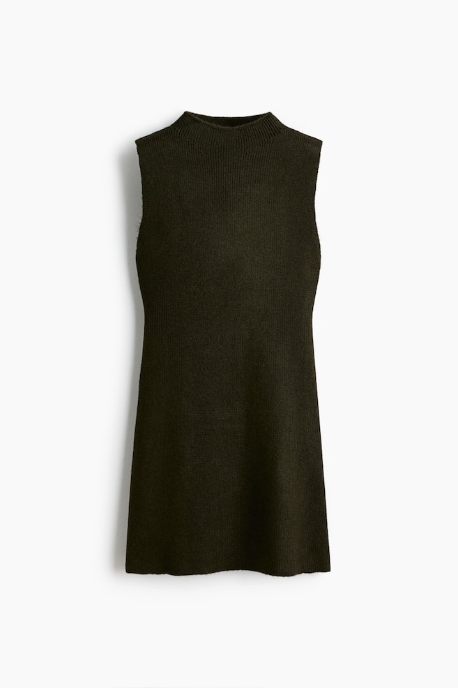 Vestido em malha com meia gola - Verde caqui escuro/Bege mesclado - 1
