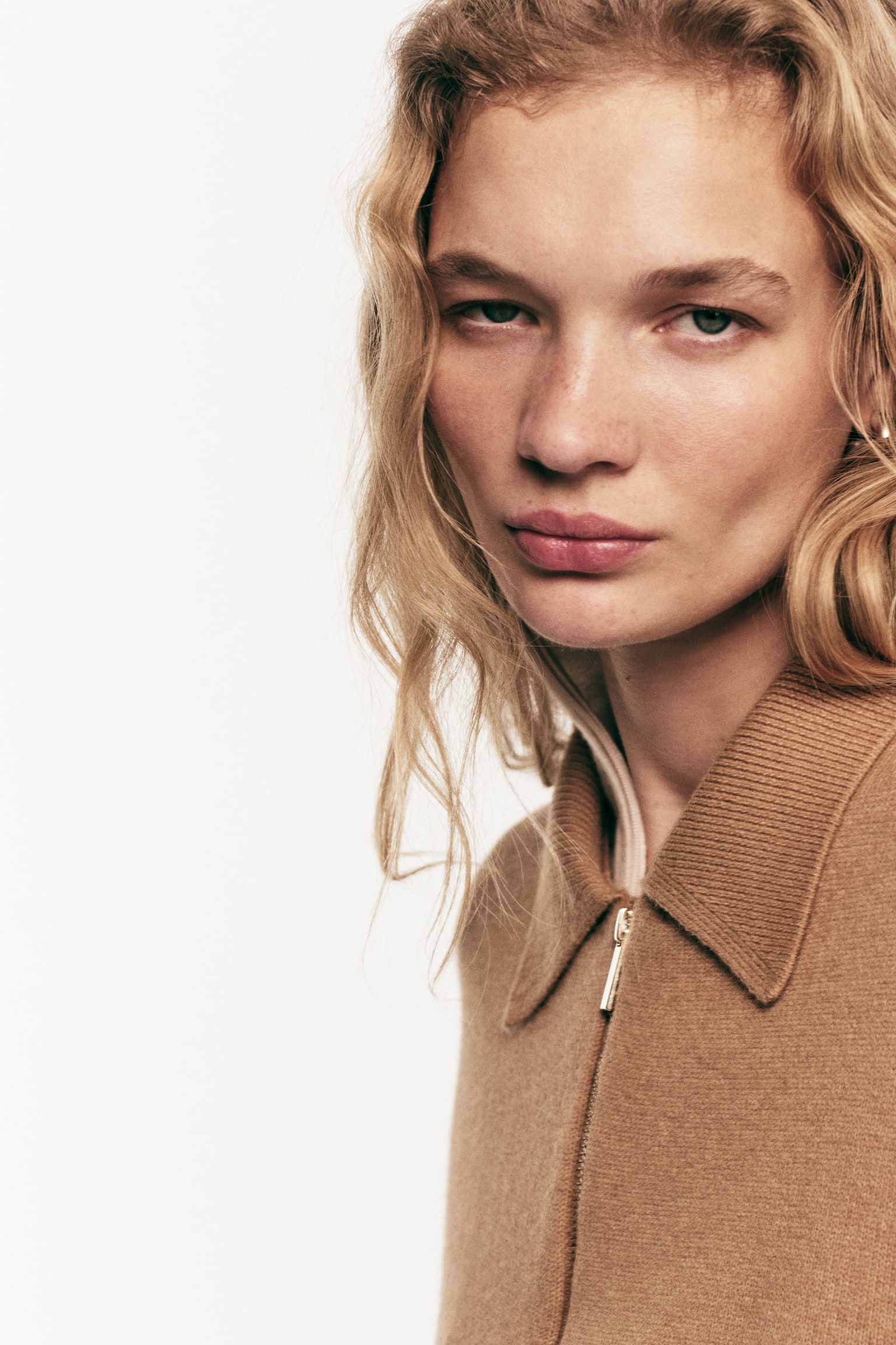 Oversized zip-through cardigan - Dark beige/Red - 6