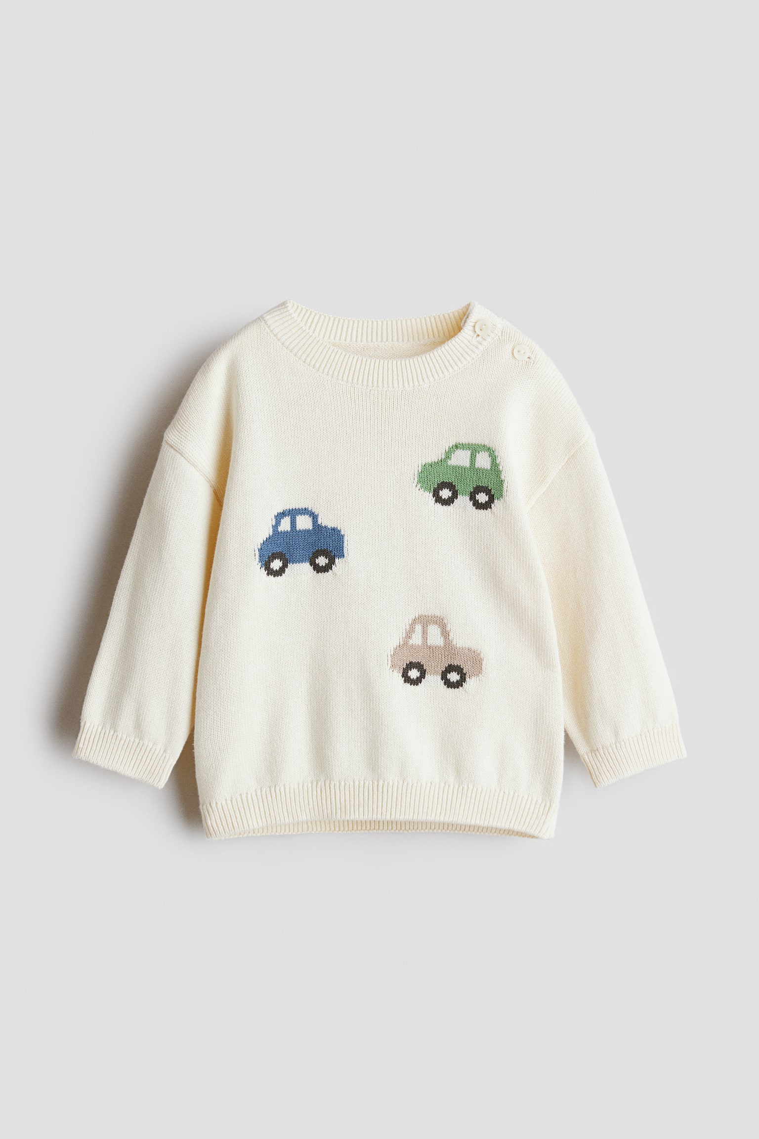 Jacquard-knit cotton jumper - White/Cars/Dusty blue/Dinosaur/Light beige/Dinosaur/Grey marl/Dogs - 1