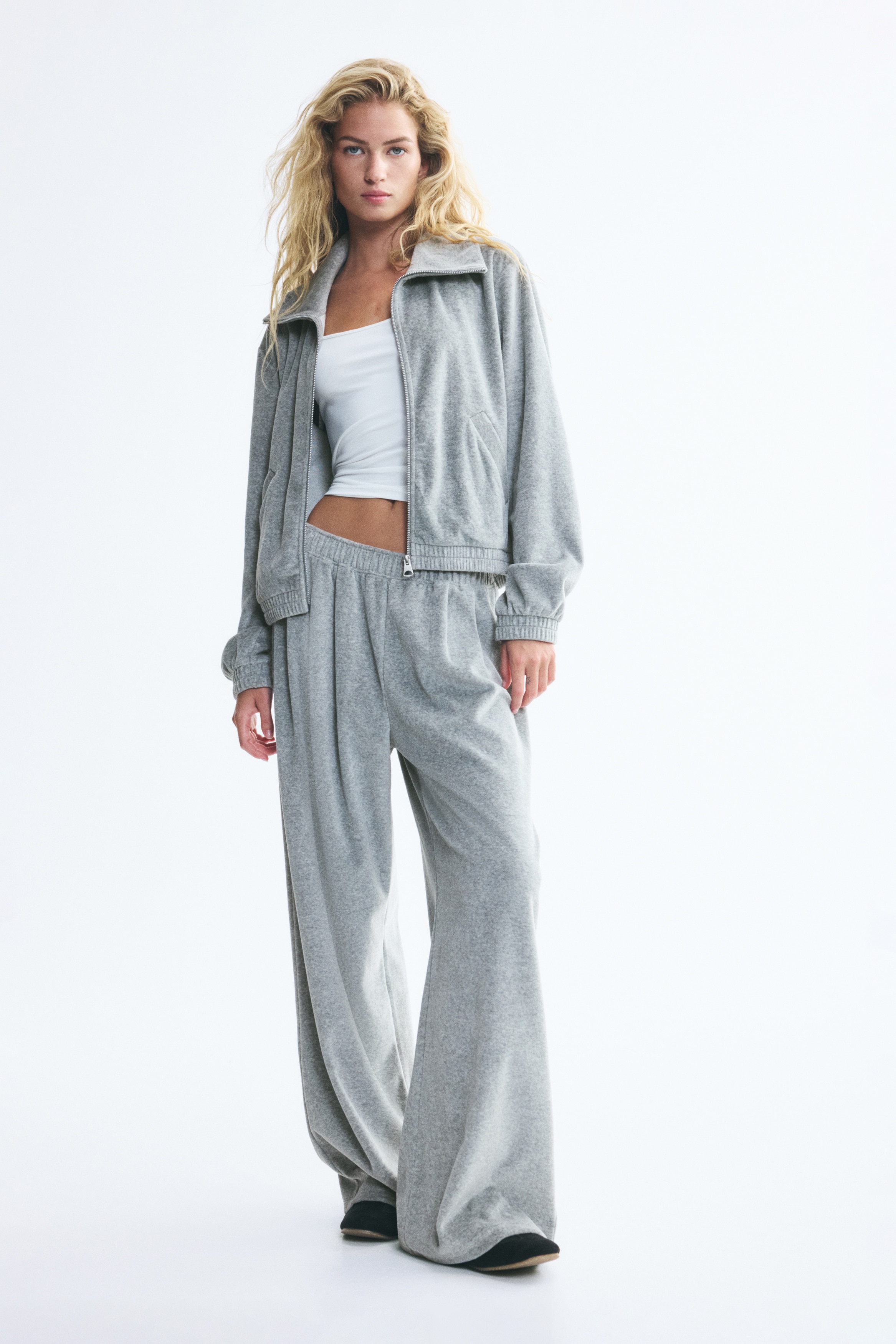 Women's Grey marl Velour joggers | H&M SG