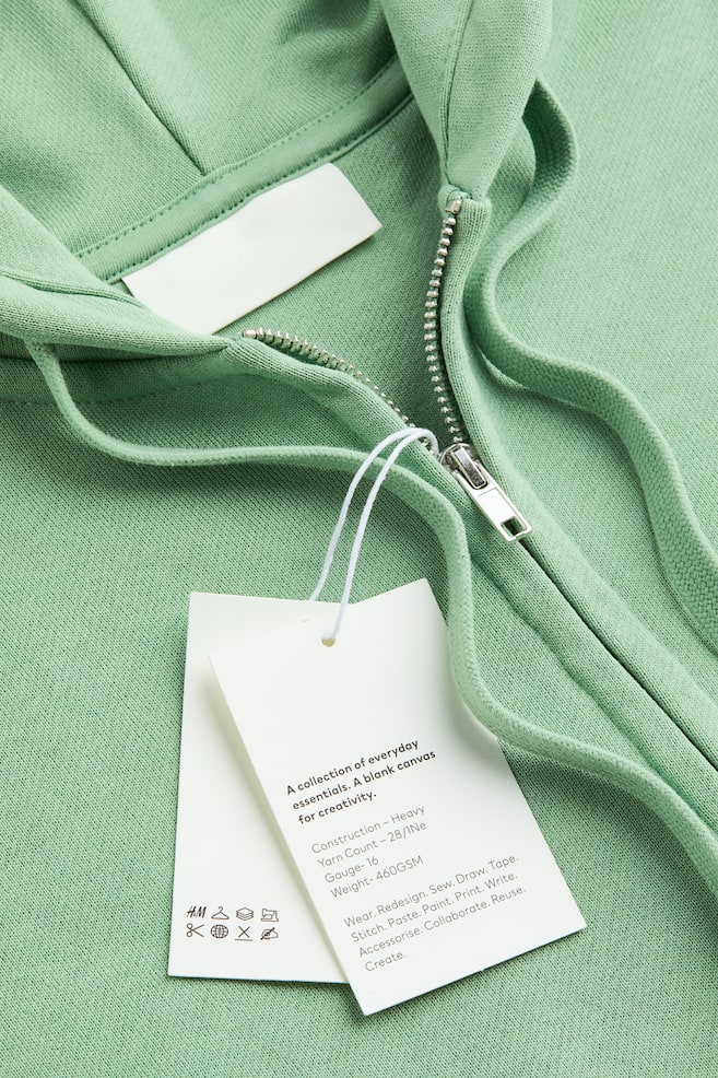 Oversized Fit Cotton zip-through hoodie - Fern green/Off-white - 3