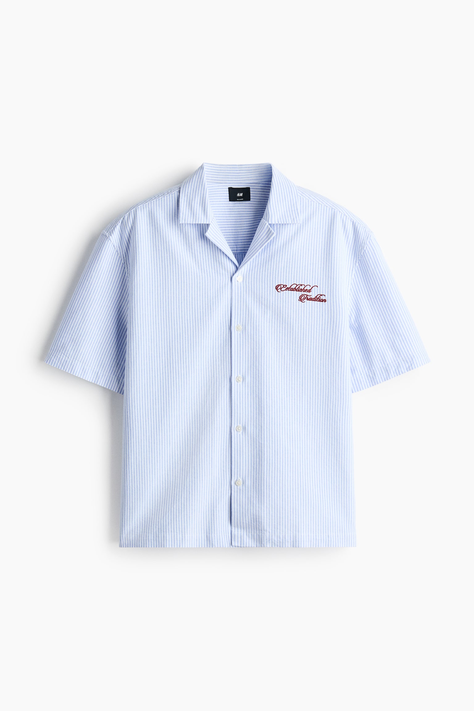 Áo sơ mi cotton thêu có cổ hai ve Relaxed Fit - Màu xanh dương nhạt/Màu xanh dương đậm - 1