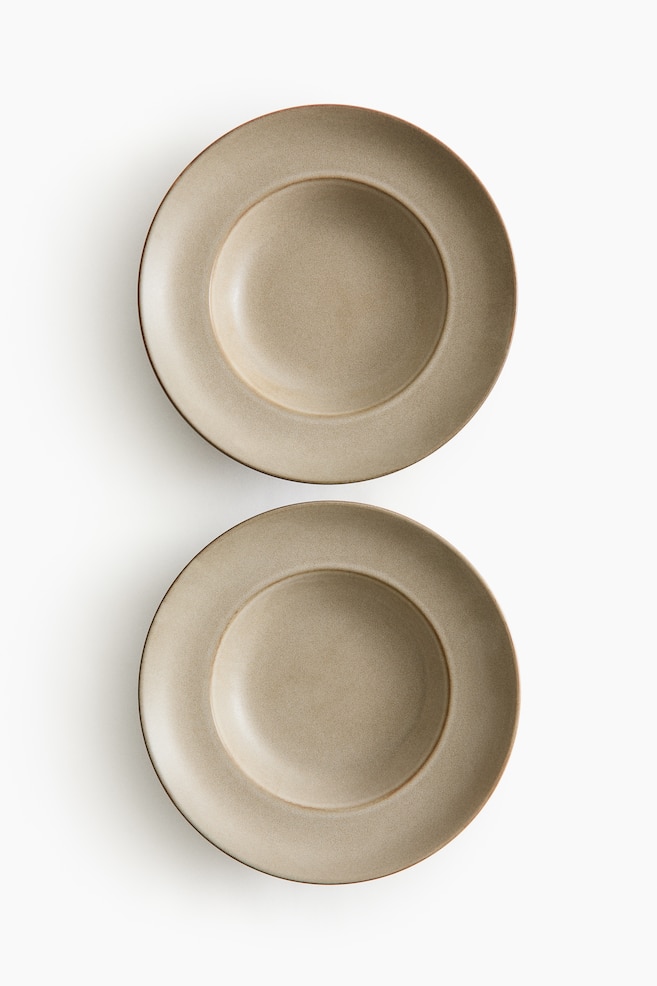 2-Pack Reactive-Glaze Deep Plates - Beige/Black/Light beige - 1
