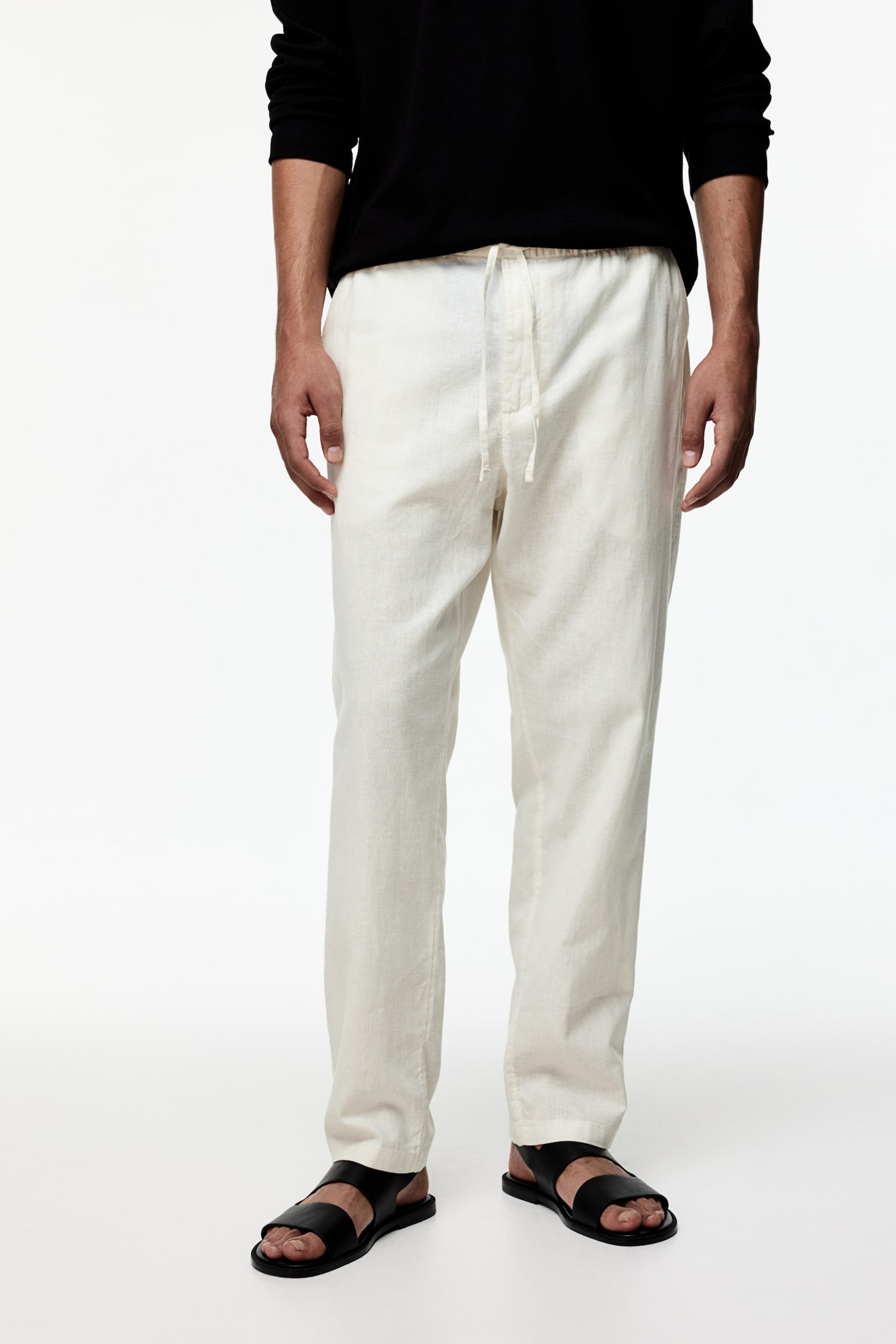 Regular Fit Linen-blend trousers - White/Grey/White marl/Black - 5