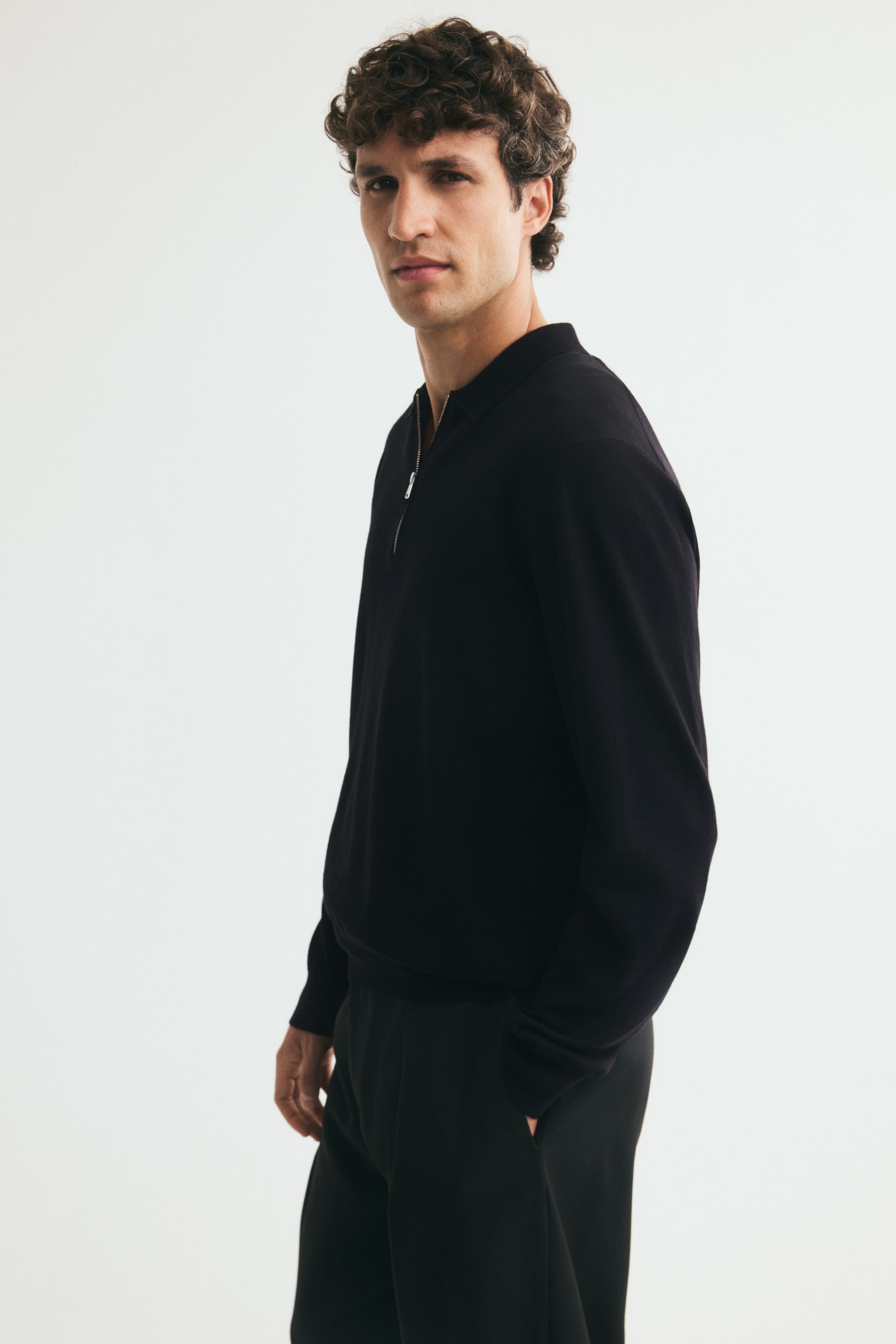 Regular-Fit Merino Wool Half-Zip Polo Shirt