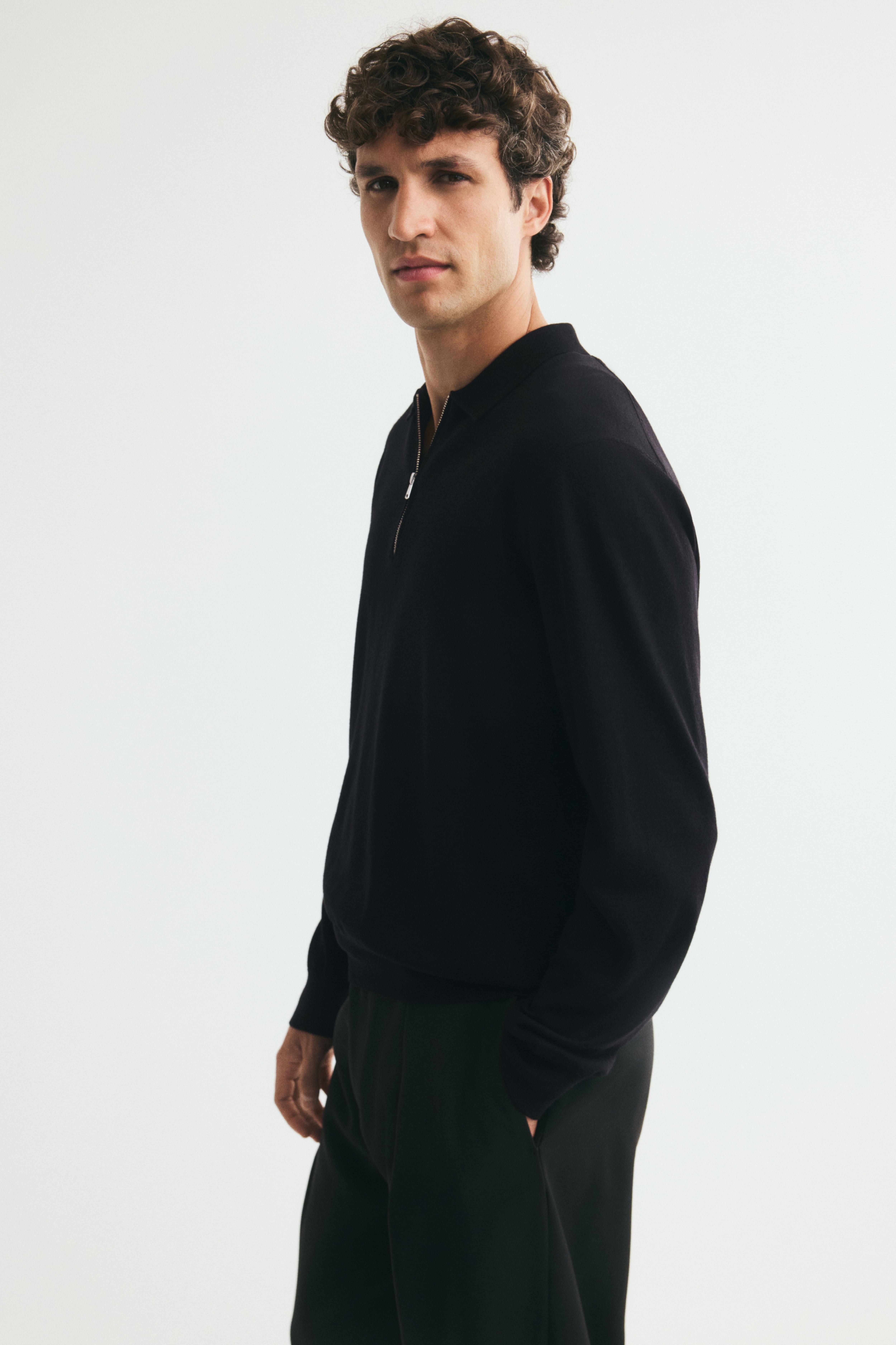 Regular-Fit Merino Wool Half-Zip Polo Shirt