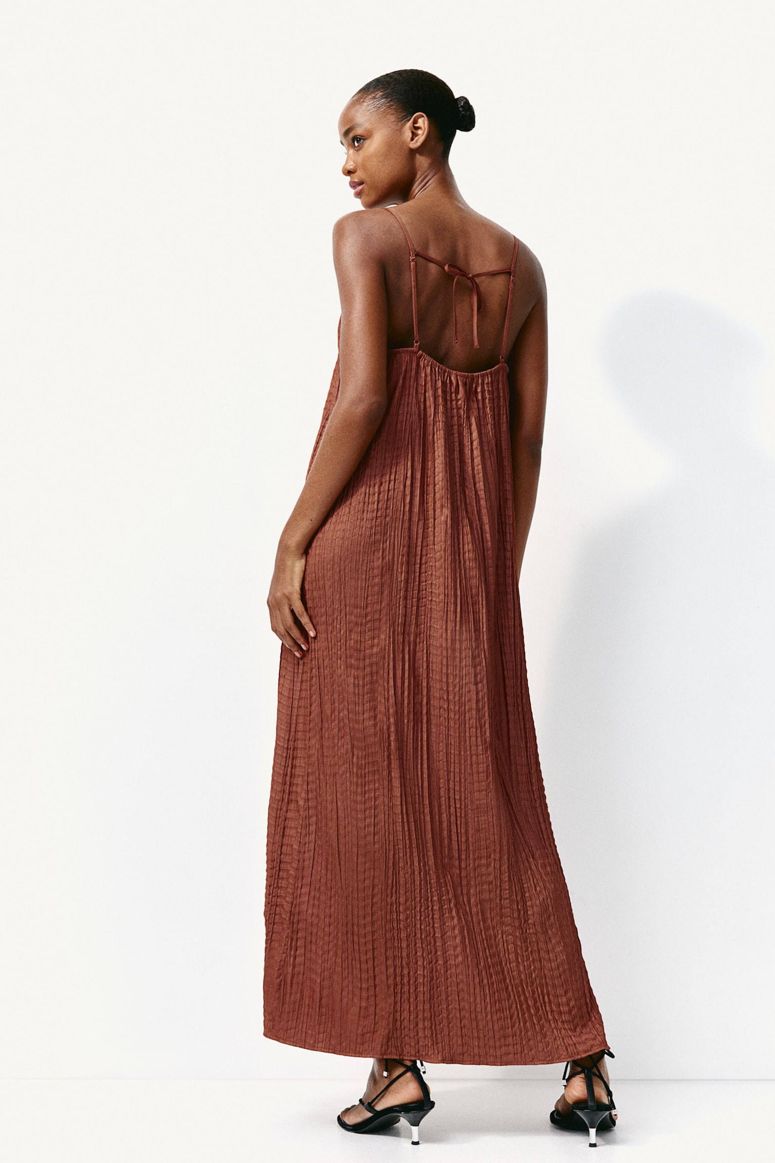 Pleated strappy dress - Rust brown - 5