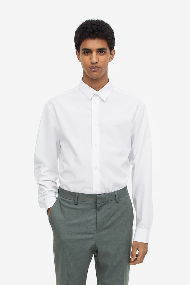 Skjorte i poplin Regular Fit - Hvid/Grøn/Hvidstribet/Sort - 1