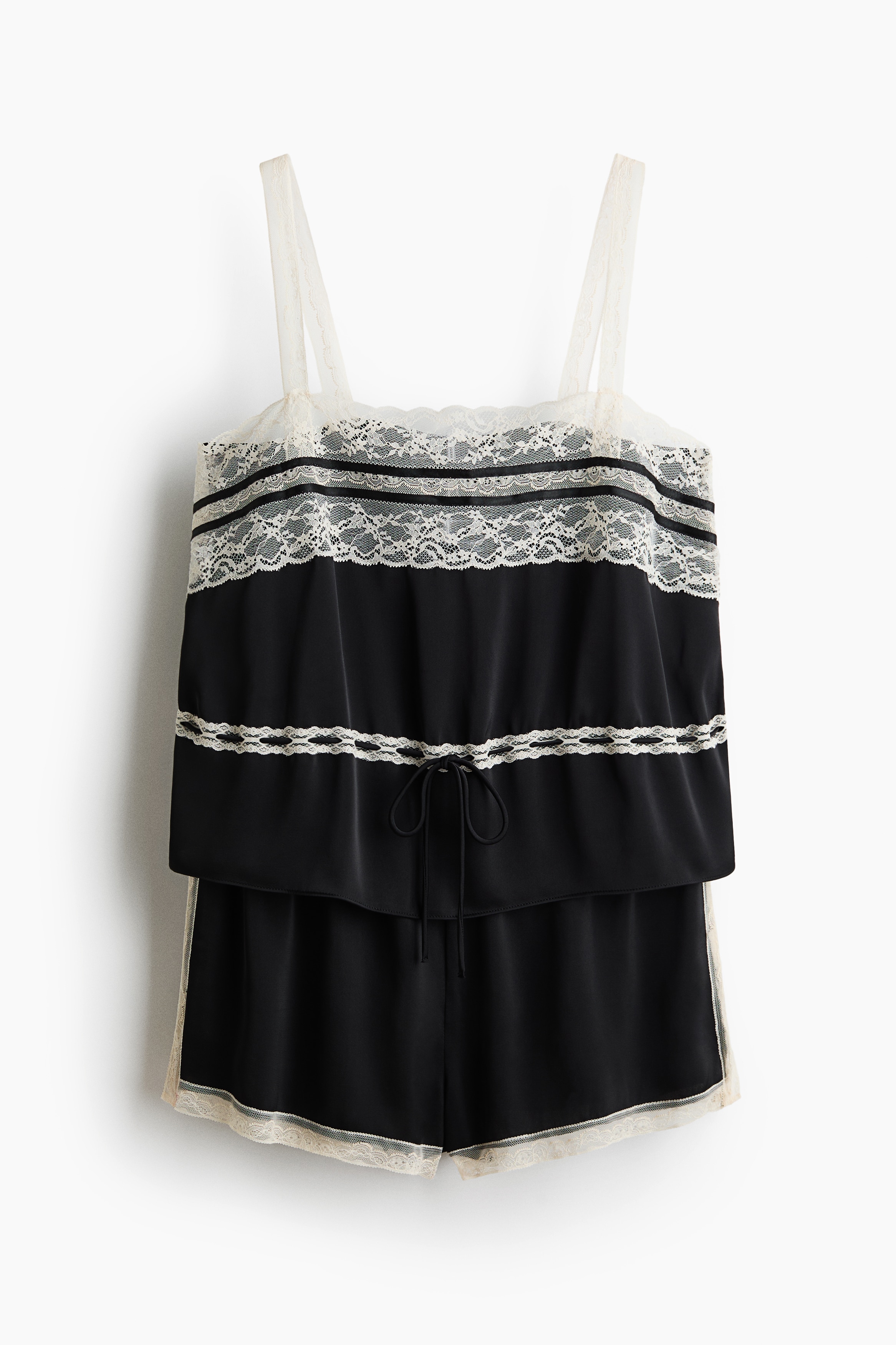 Lace-trimmed satin pyjamas - Black/Cream
