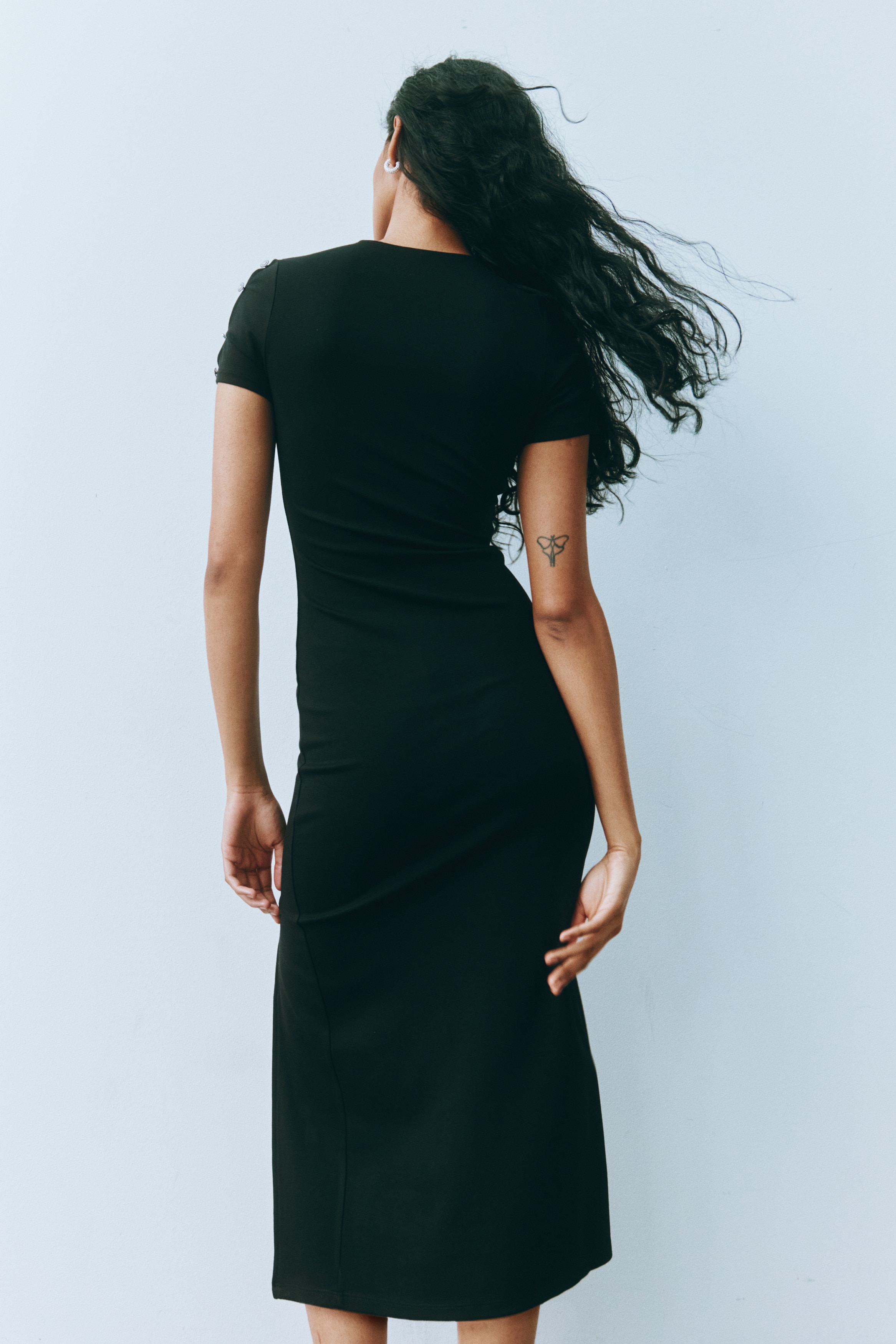 knee length dresses for ladies H&M Black Bandeau Ruched Midi Dress UK S