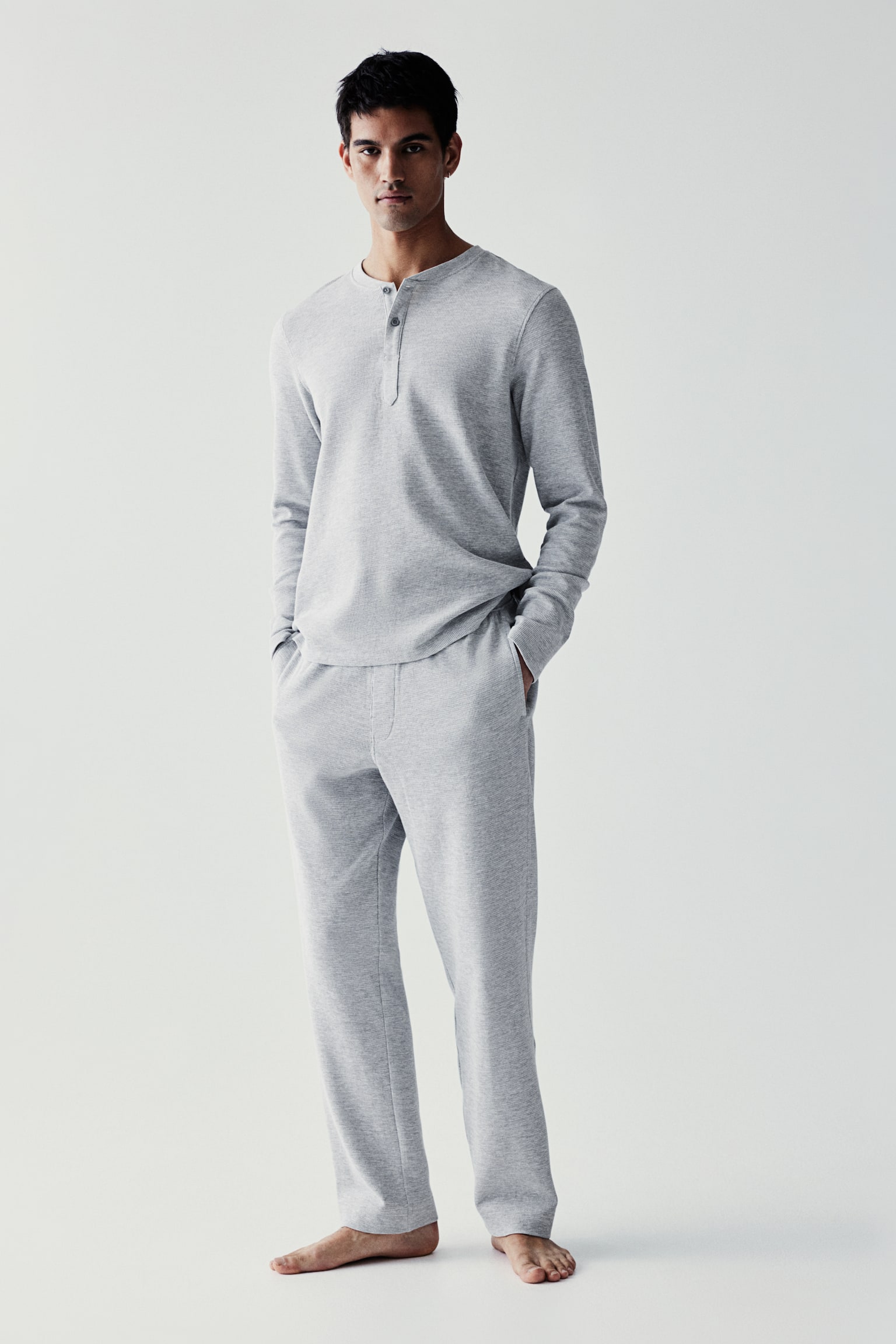 Regular Fit Waffled pyjamas - Grey marl/Navy blue - 7