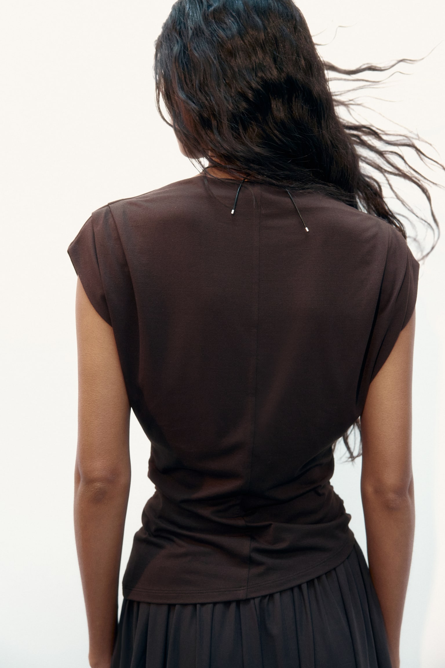 Draped boat-neck top - Dark brown/Dark pigeon blue/Beige - 4