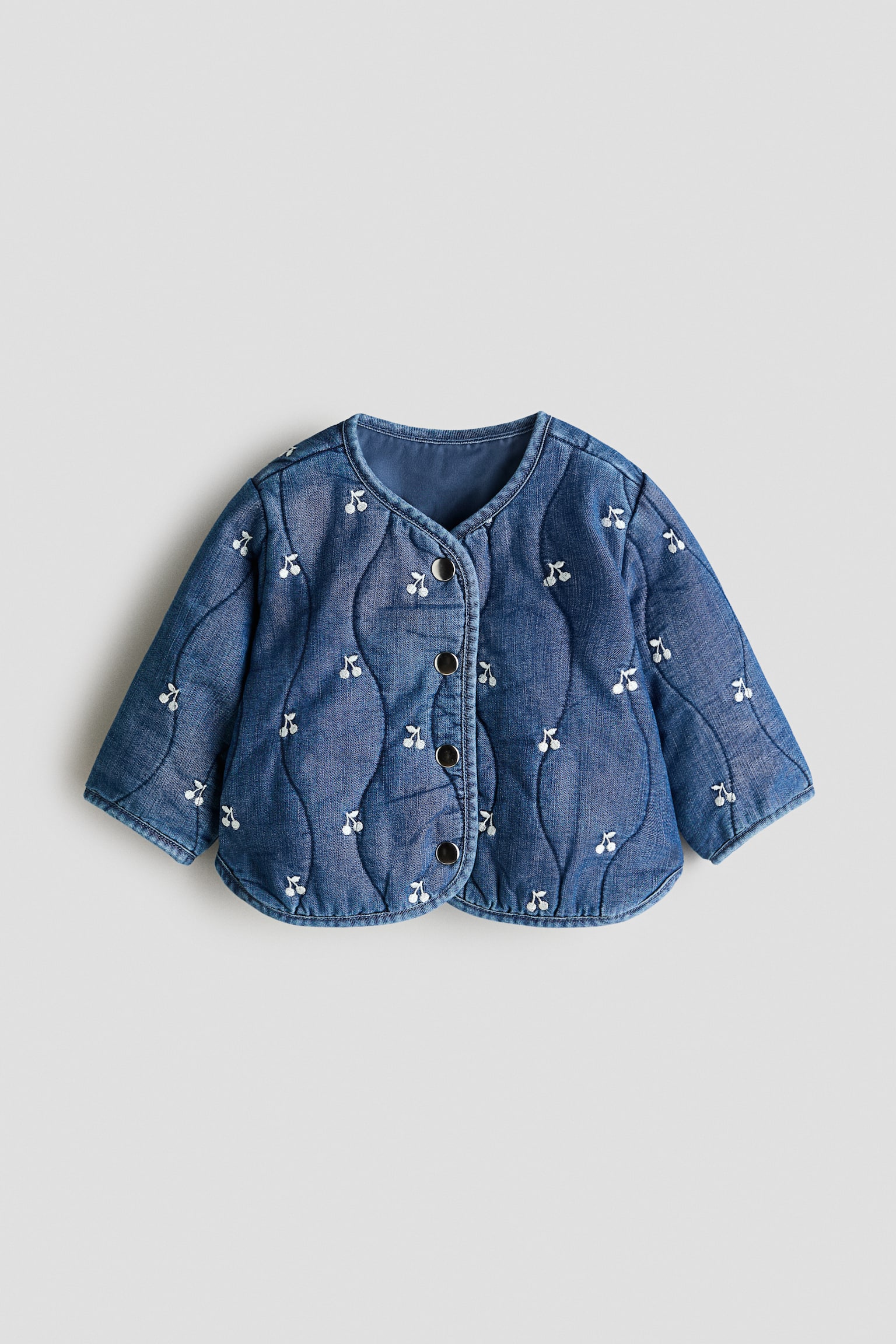 Quilted denim jacket - Denim blue/Cherries/Denim blue/Bows - 1