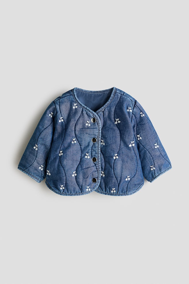 Quilted denim jacket - Denim blue/Cherries/Denim blue/Bows - 1