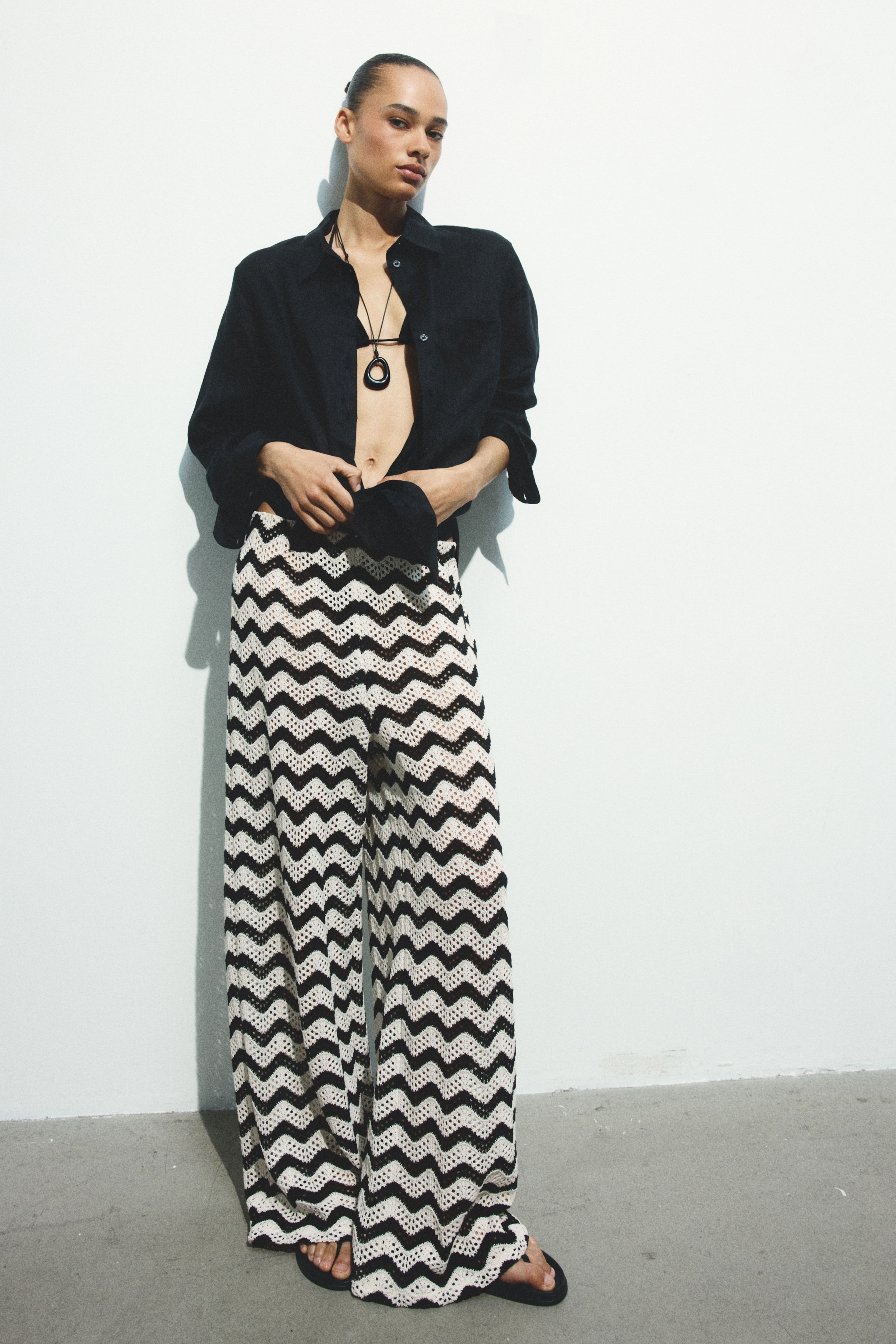 Wide-Leg Textured-Knit Pants
