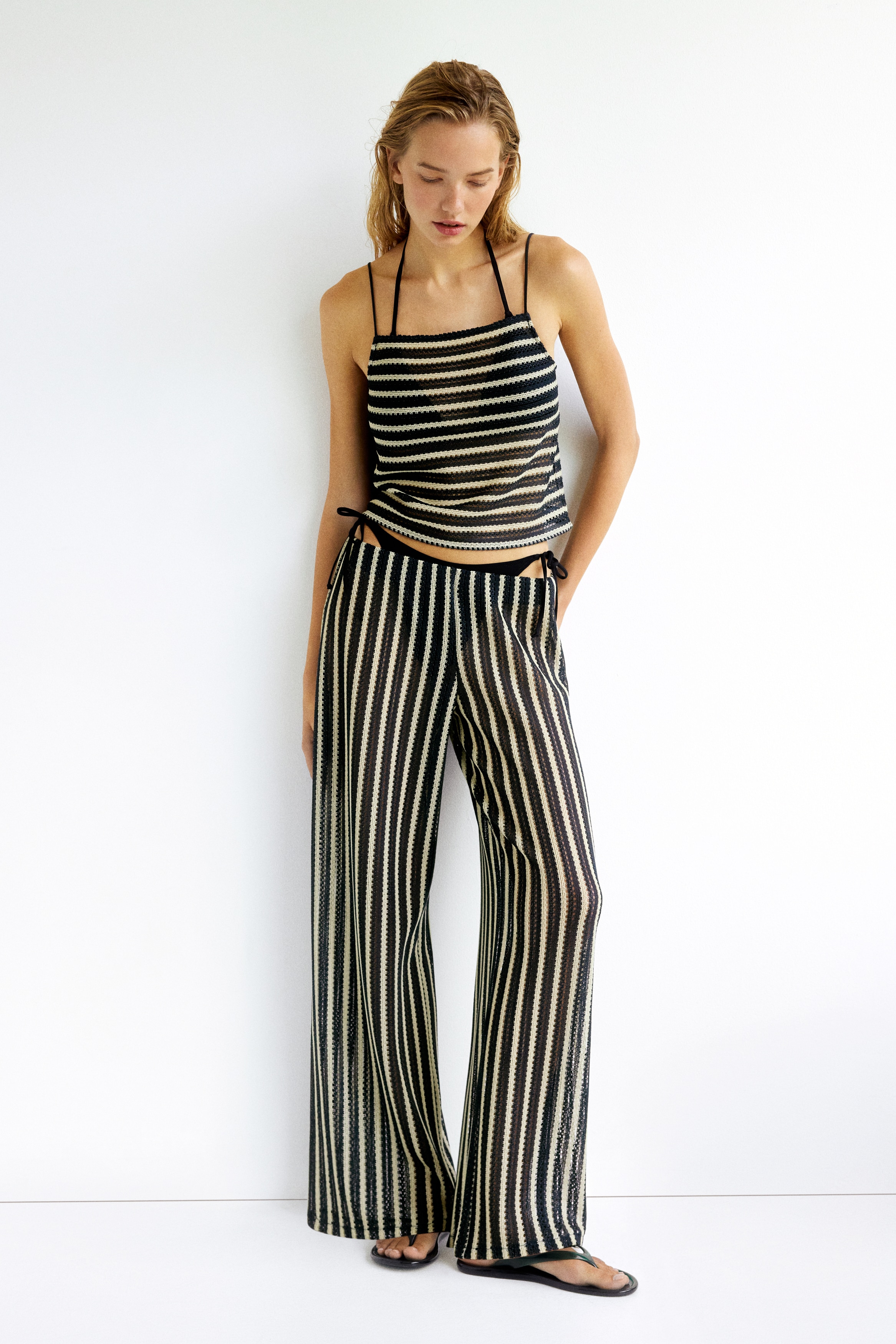Straight-Leg Beach Pants - Navy blue/cream striped/Cream/Black/cream striped
