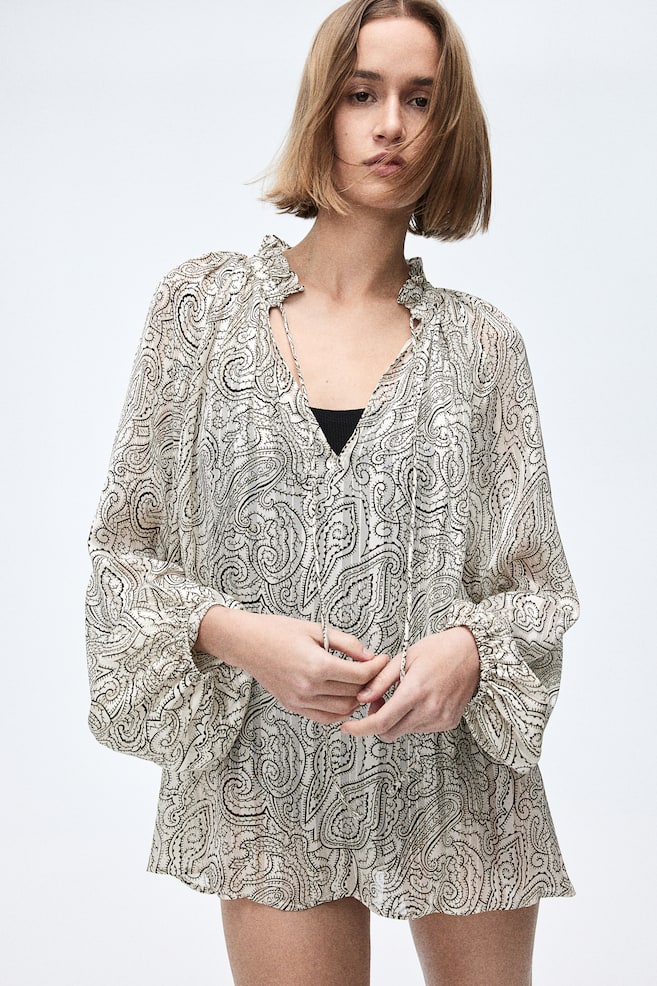 Frill-trimmed crêpe blouse - Cream/Paisley-patterned/Cream/Striped/Light beige/Leopard print/Brown/Patterned - 3