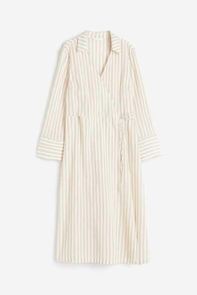 Wrapover shirt dress - Beige/Striped - Ladies | H&M GB