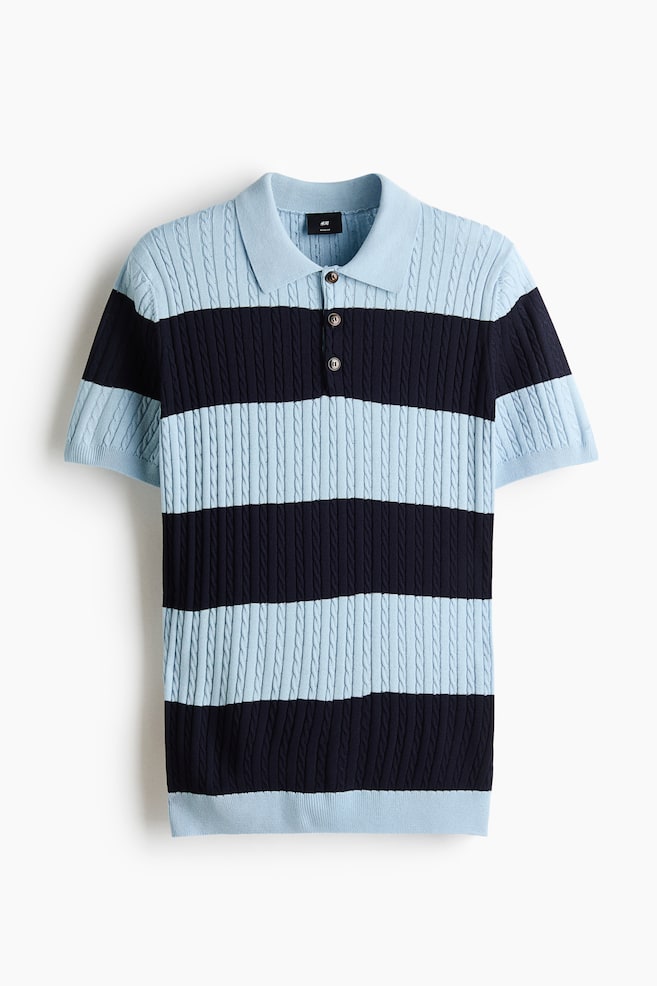 Regular Fit Cable-knit polo shirt - Light blue/Striped/Grey marl/Striped - 1