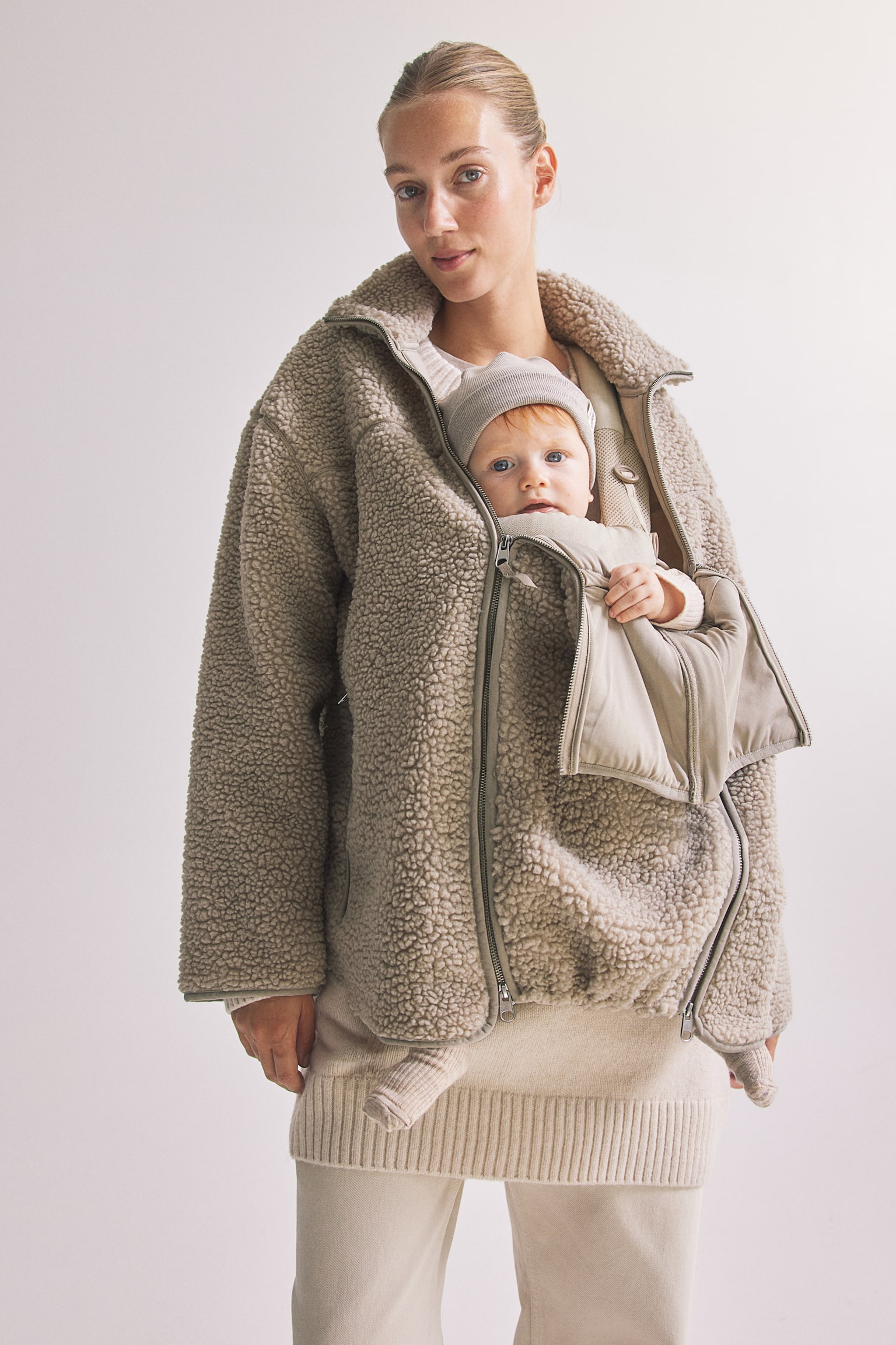 MAMA Before & After Babywearing teddy jacket - Beige - 1