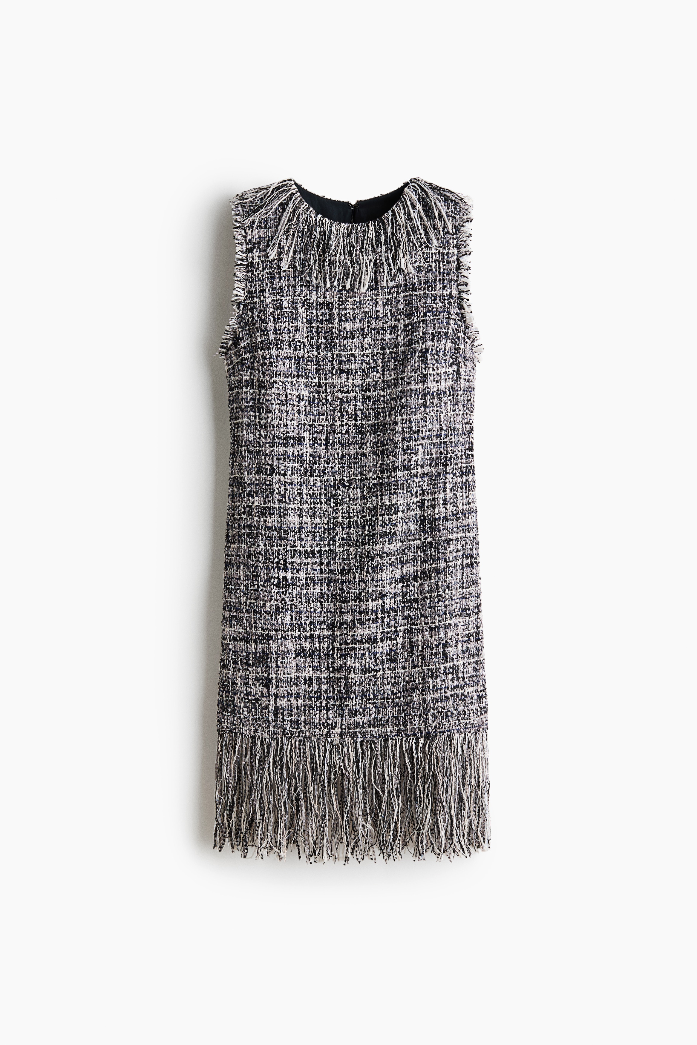 Robe frangée en tissu bouclé - Noir/blanc chiné