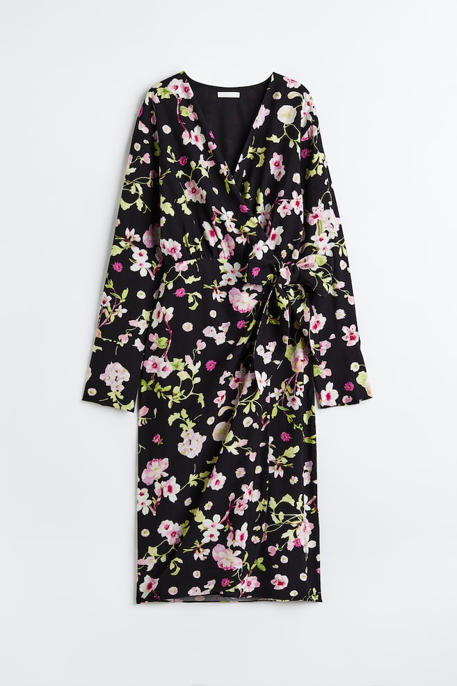 Tie-detail wrap dress - Black/Floral/Black/Spotted/Orange/Pink/Small flowers - 1