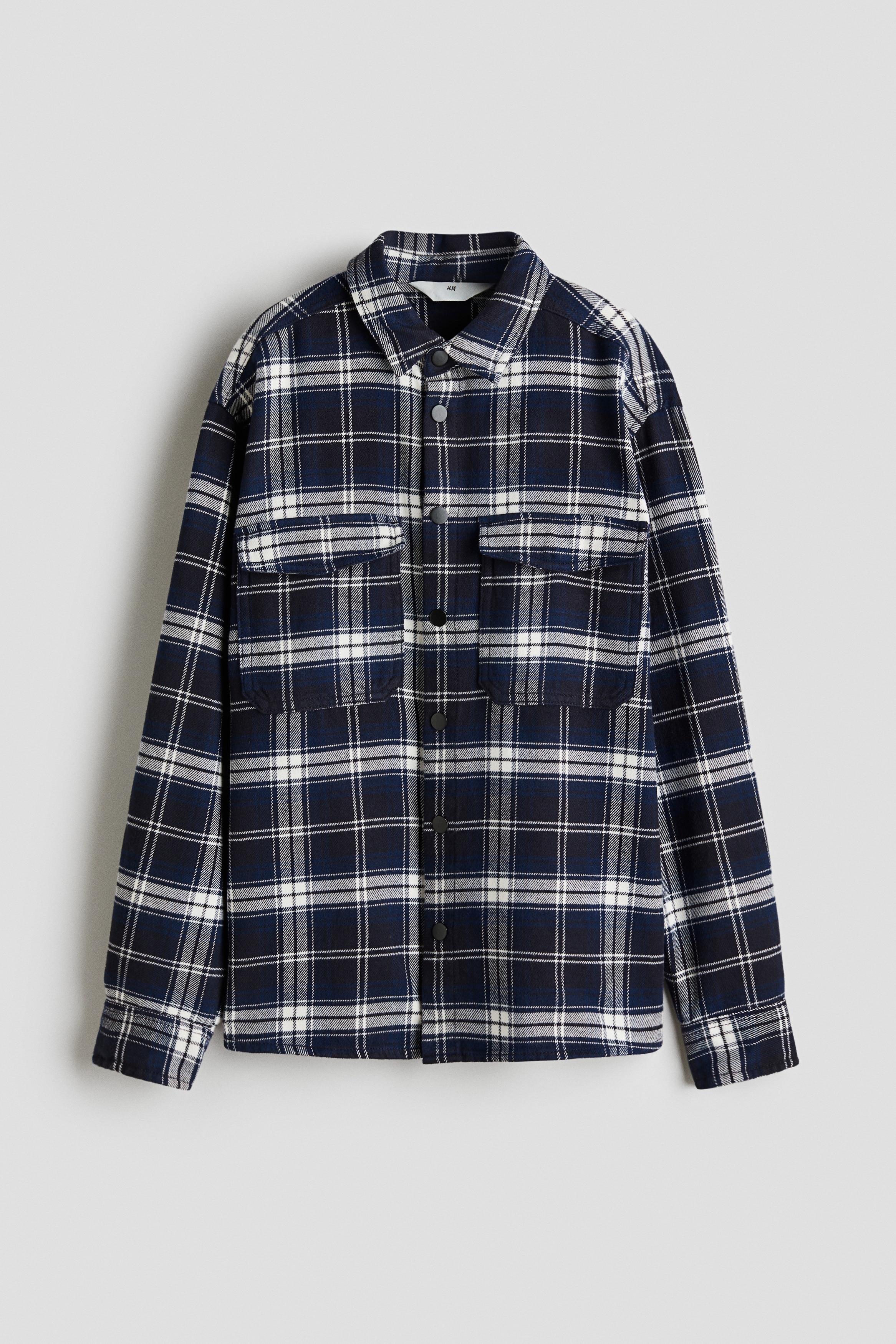 Navy blue/Checked Cotton flannel overshirt - Size: 10-11Y  - H&M